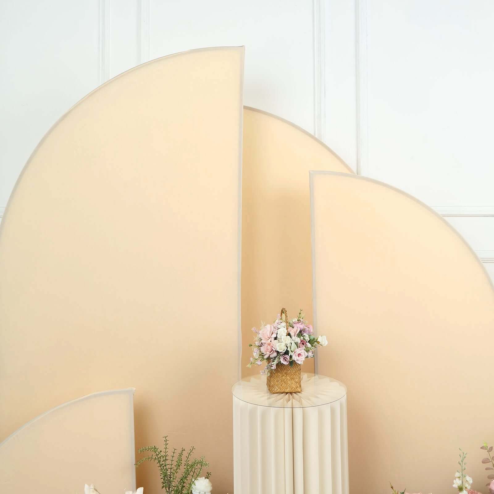 Custom-Fitted Set of 4 Matte Beige Spandex Half Moon Wedding Arch Backdrop Covers in 2.5ft, 5ft, 6ft, 7ft Sizes