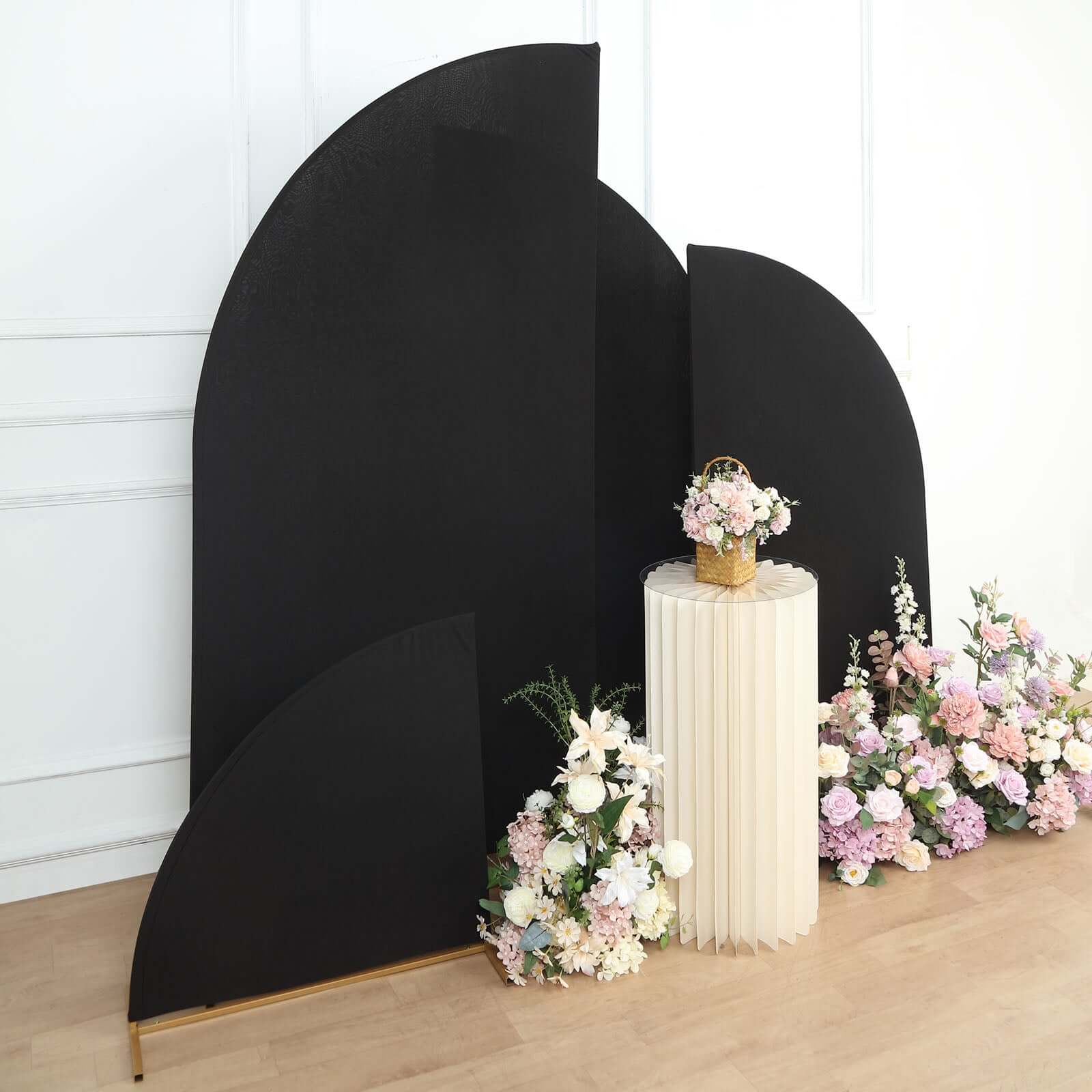 Hot Deal! Set of 4 Custom-Fitted Matte Black Spandex Half Moon Wedding Arch Backdrop Covers in 4 Sizes