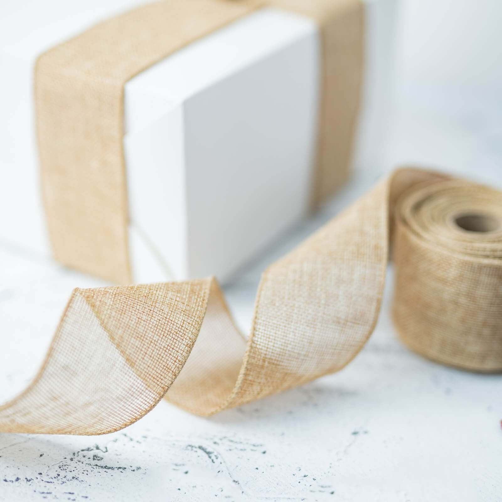 Wholesale 2.5' x 10 Yards Natural Tone Wired Burlap Ribbon - Great Deal!