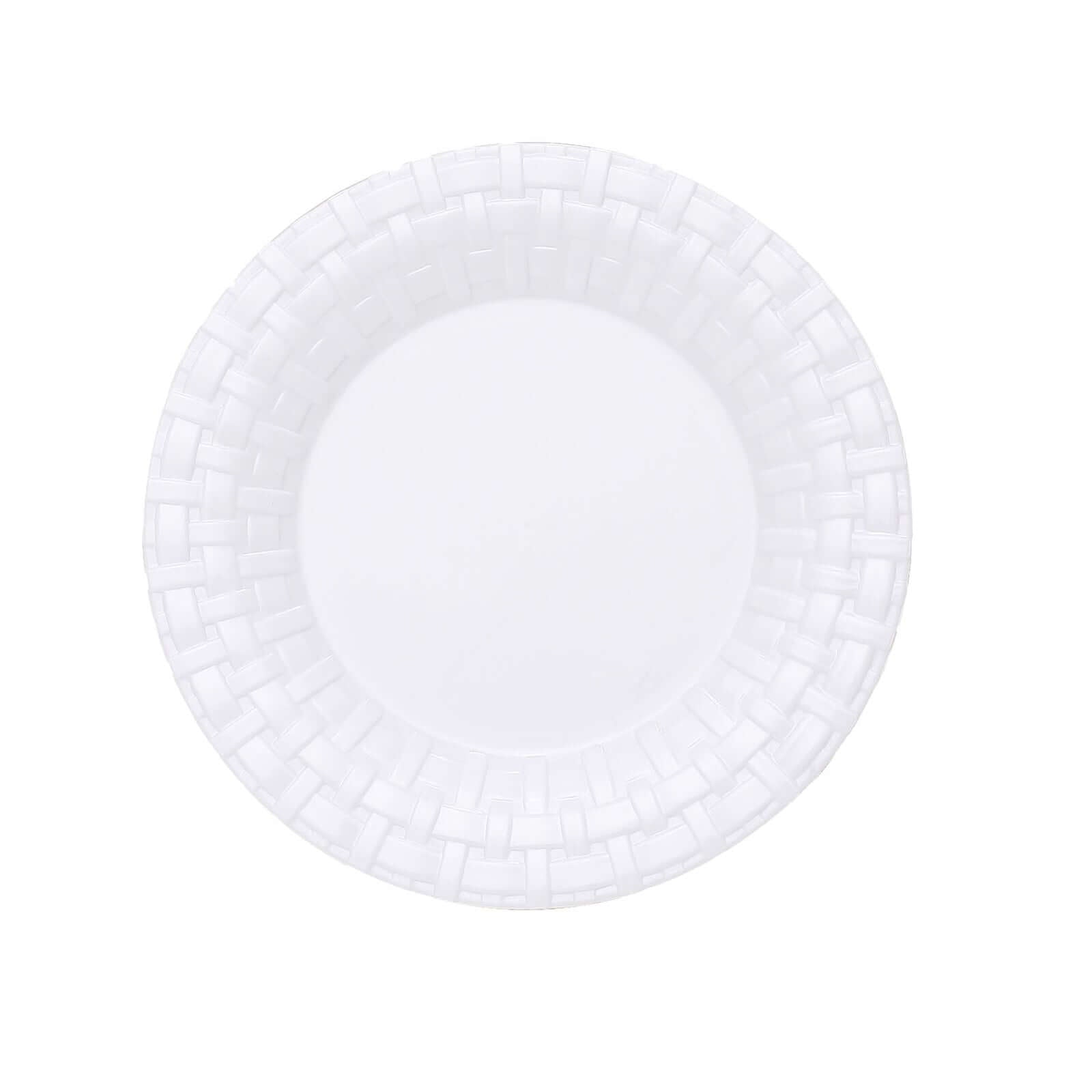10-Piece Set of 7-Inch White Basketweave Rim Round Disposable Plastic Salad & Dessert Plates