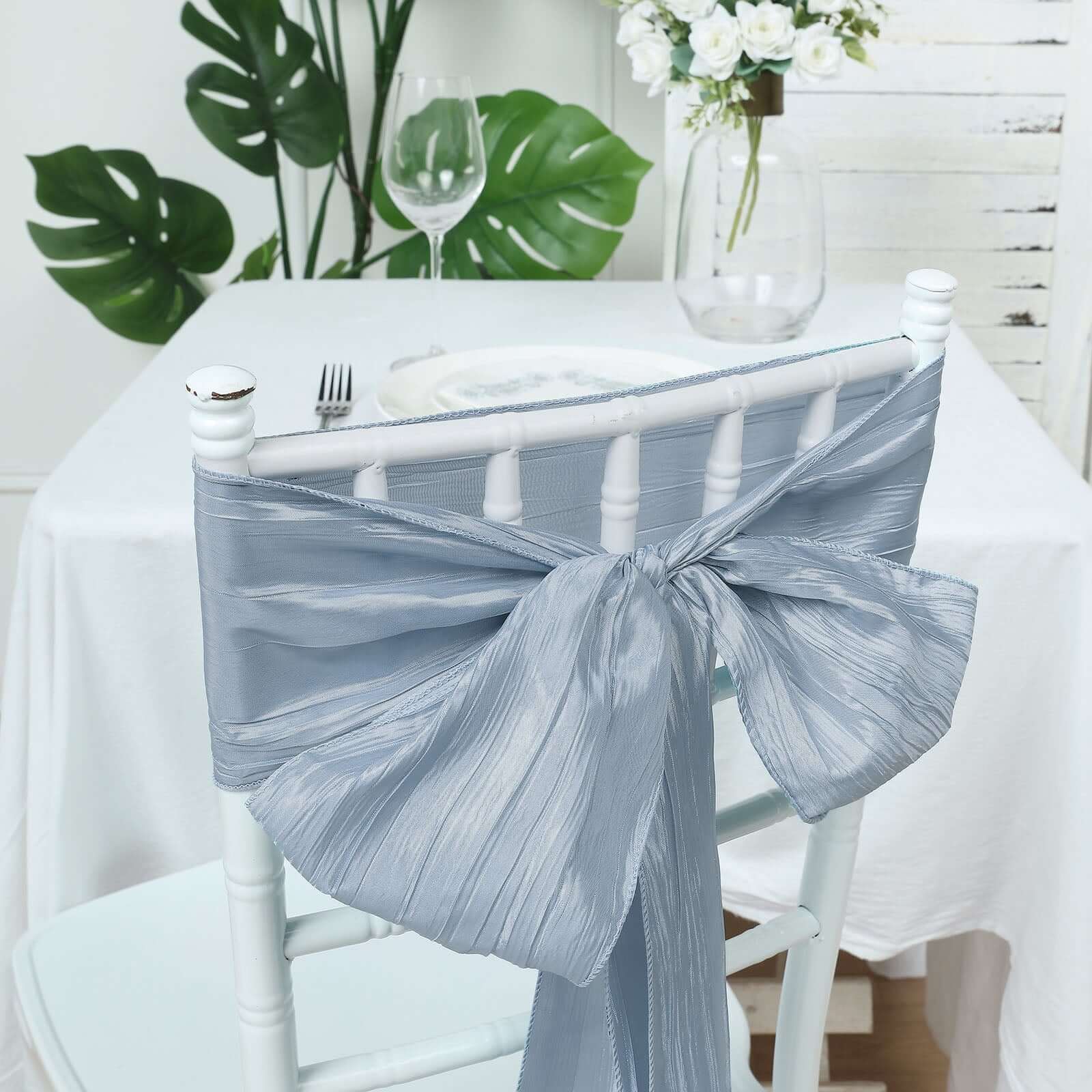 5-Pack Dusty Blue Taffeta Chair Sashes - Ideal for Weddings & Gatherings