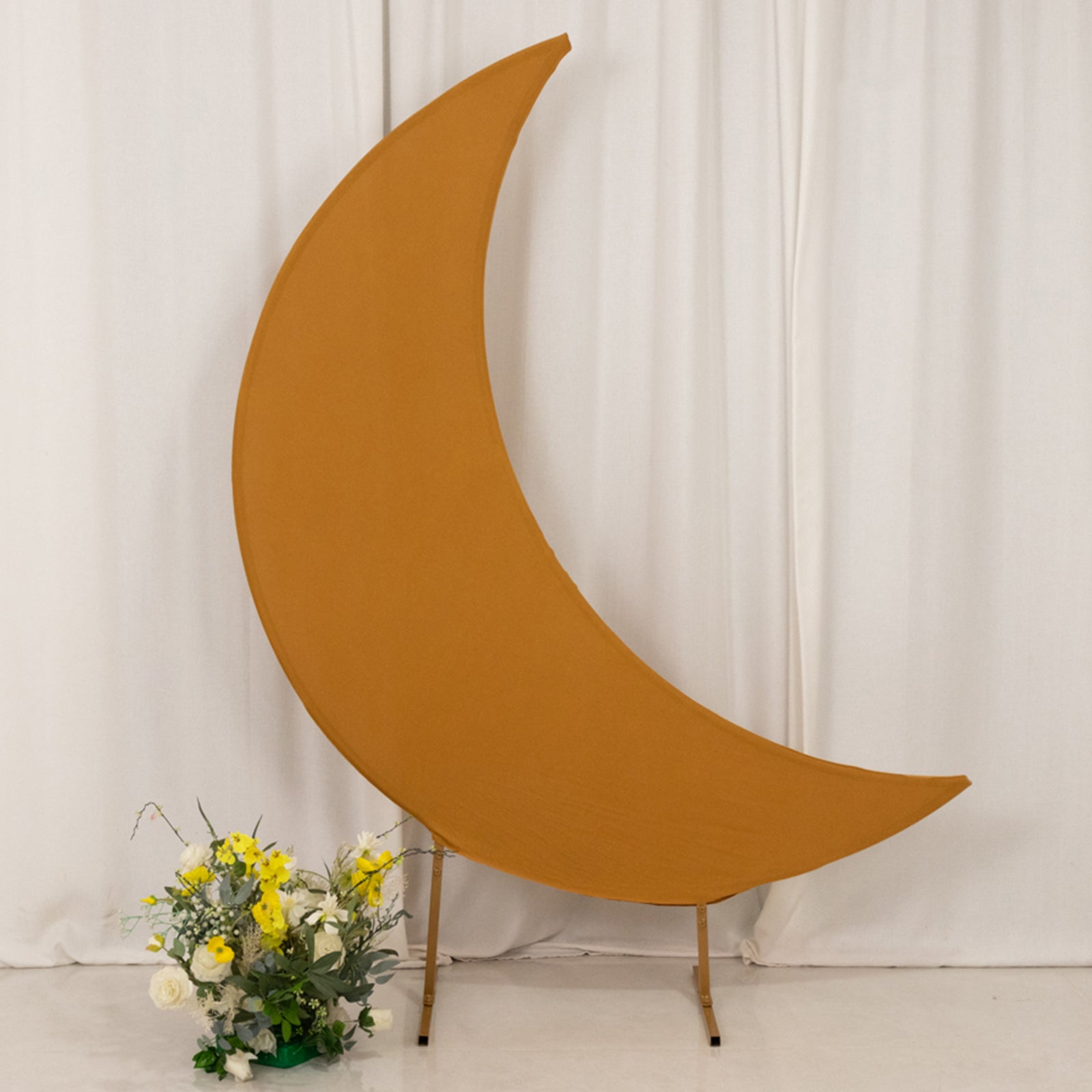 Custom-Fit 6.5ft Gold Spandex Crescent Moon Backdrop Cover for Wedding Arch