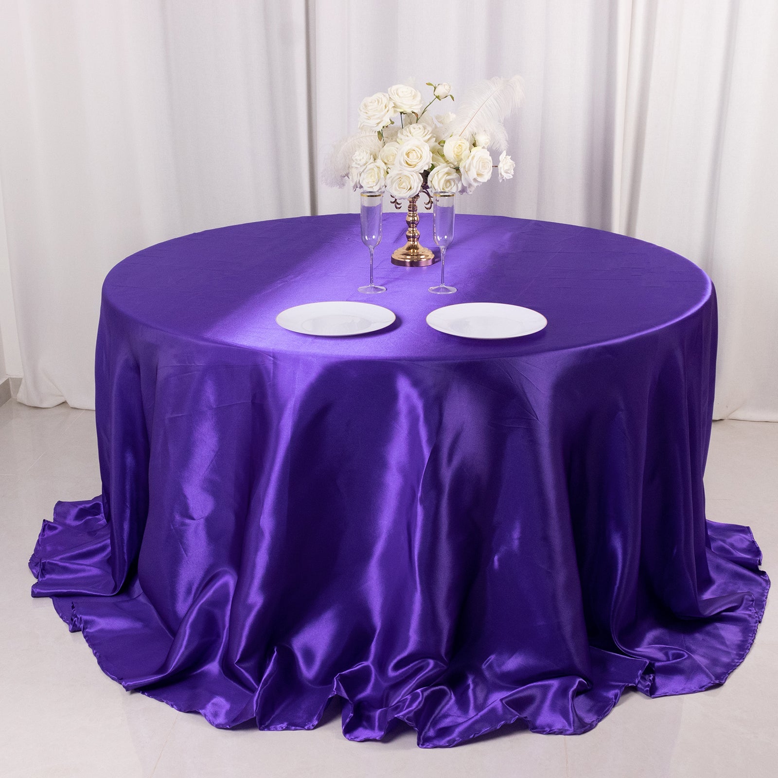 Stylish Purple Satin 132 Round Tablecloth - Seamless & Stain-Resistant