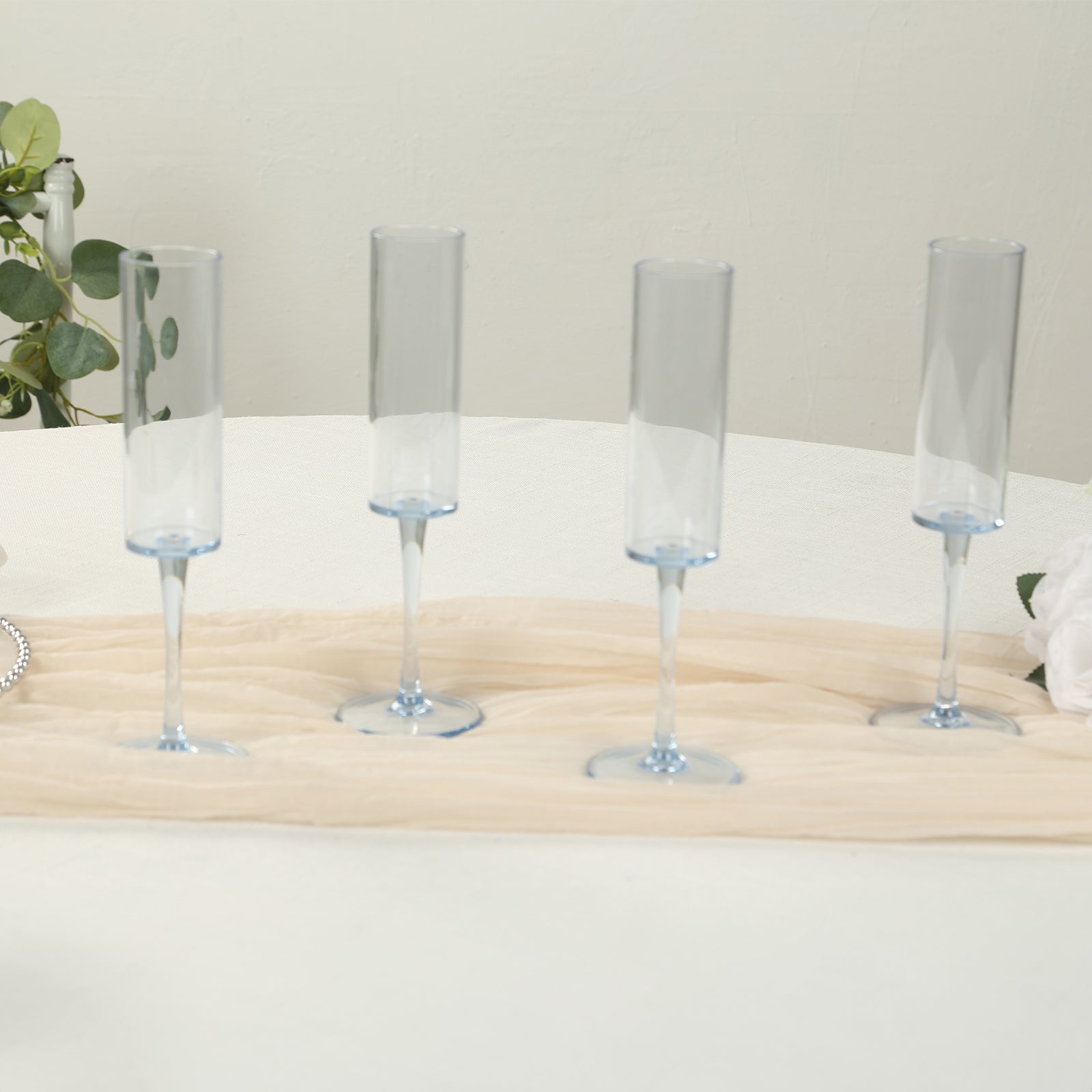 6-Pack Reusable Transparent Dusty Blue Plastic Champagne Flute Glasses, 9.5" Tall, 6oz