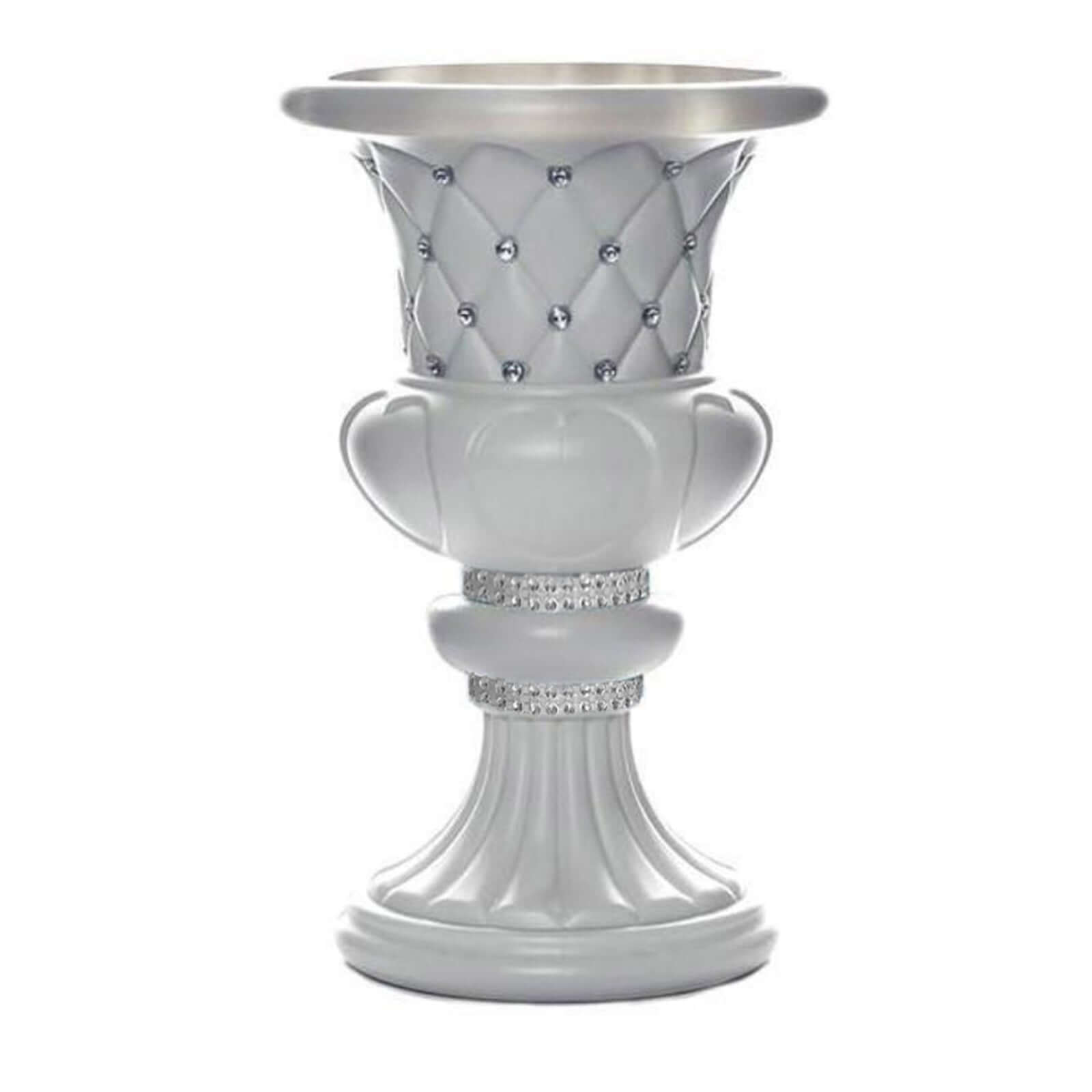 2-Pack 18-Inch Tall PVC Pedestal Stand Flower Plant Pillar with 10mm White Crystal Studs, Italian-Inspired