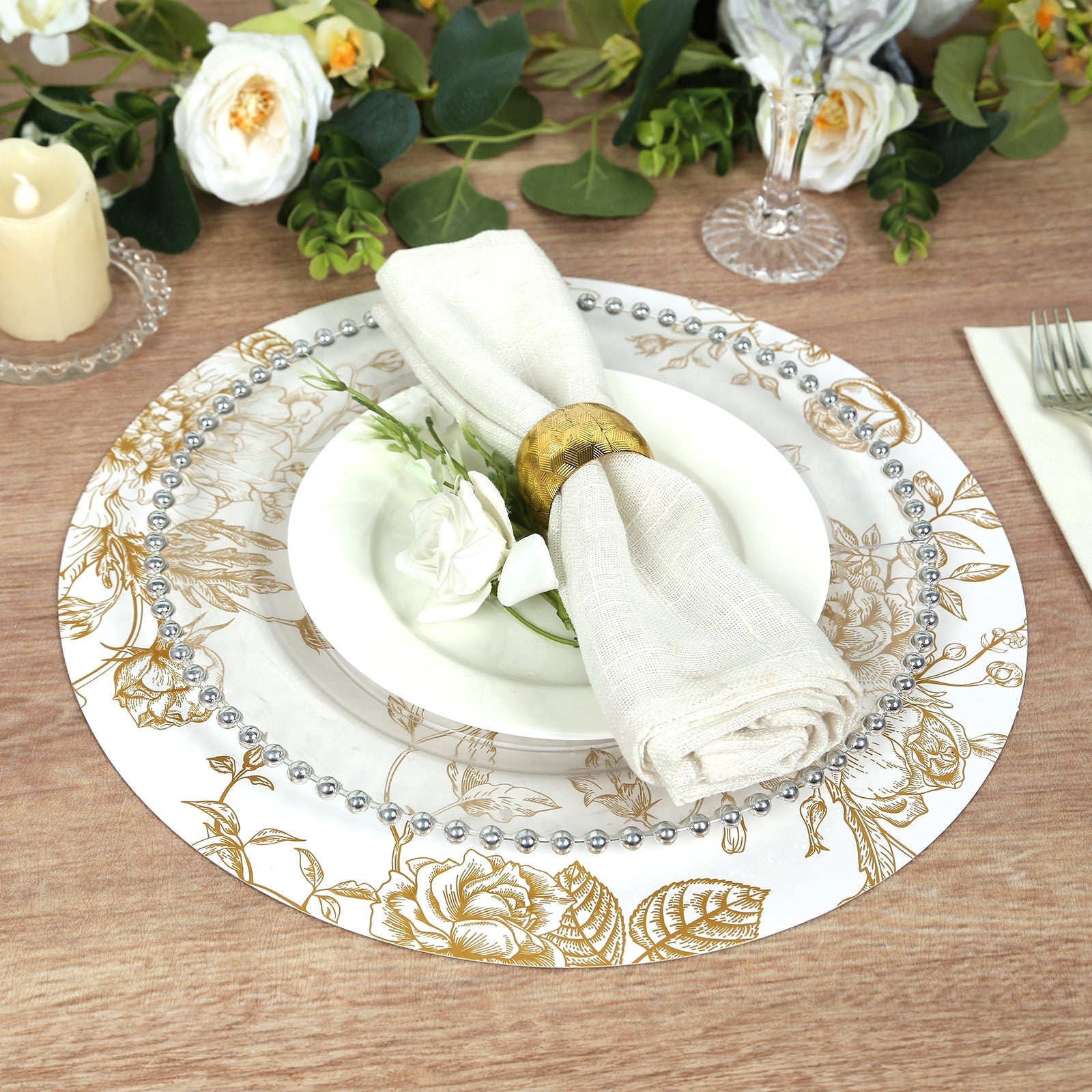 Hot Deal! 6-Pack White/Gold French Toile Print Disposable Cardboard Placemats, 13-Inch