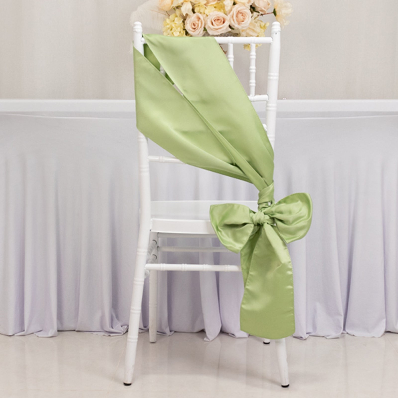 5-Piece Set of Lamour Satin 6x106 Sage Green Chair Sashes - Reusable Decorative Bows