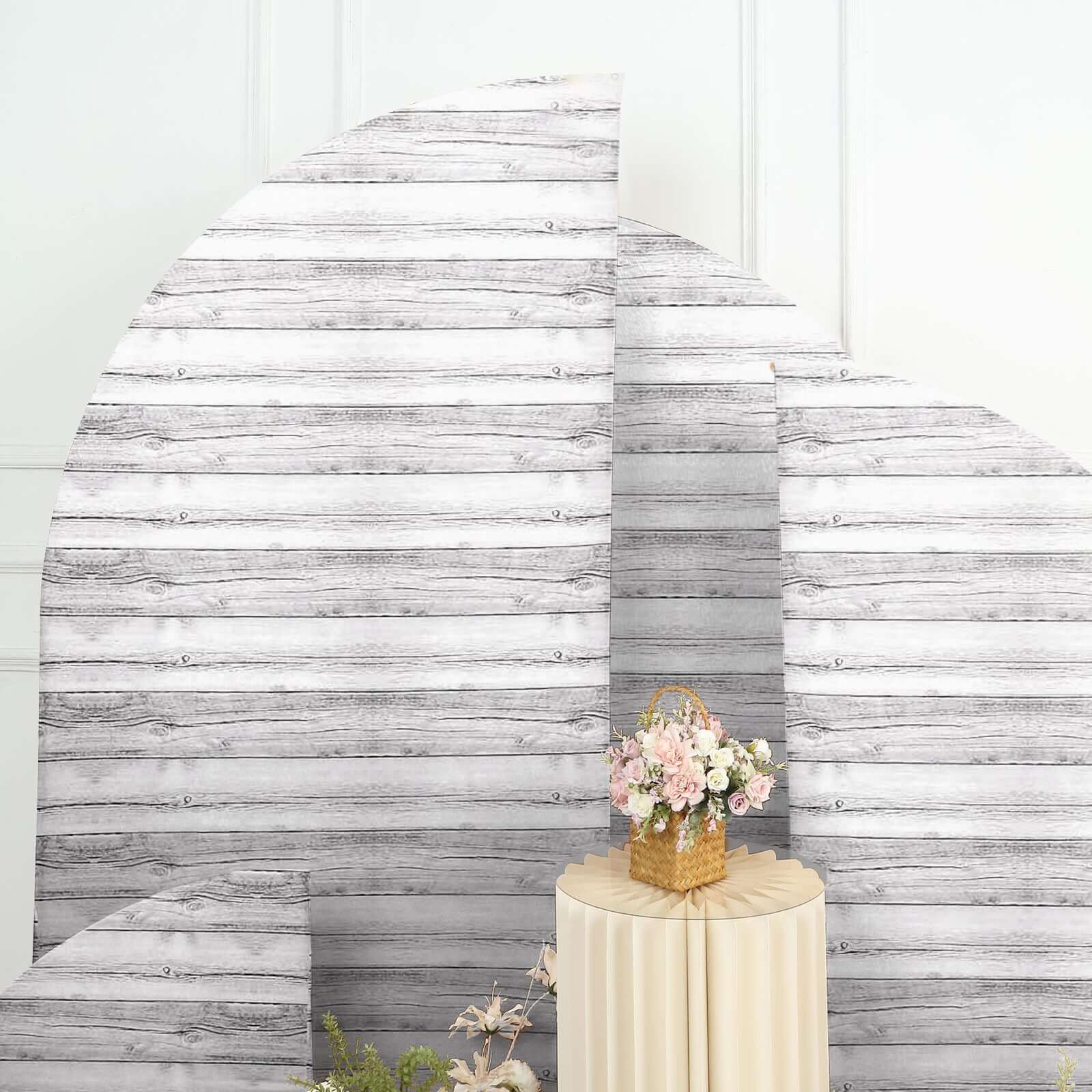 Special Offer! Set of 4 Whitewashed Rustic Wood-Print Spandex Covers for Chiara Wedding Arch Backdrops in 2.5ft, 5ft, 6ft, 7ft Sizes