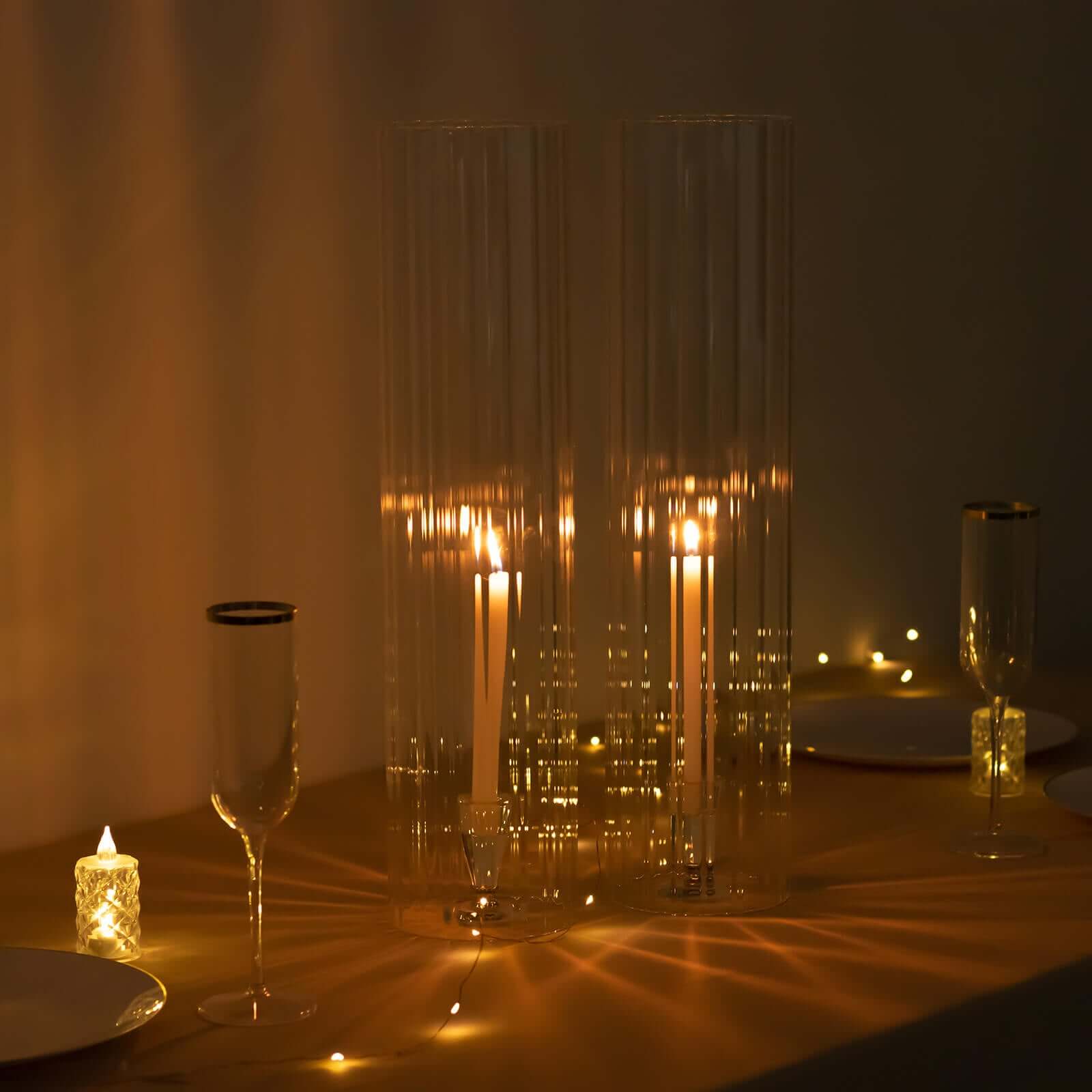 Hot Deal! 2-Pack 20" Clear Ribbed Glass Hurricane Shades for Stylish Candle Holders