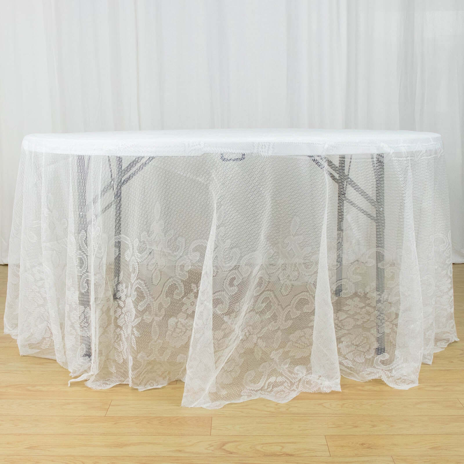 Ivory 120-Inch Seamless Premium Lace Round Tablecloth for Elegant Celebrations