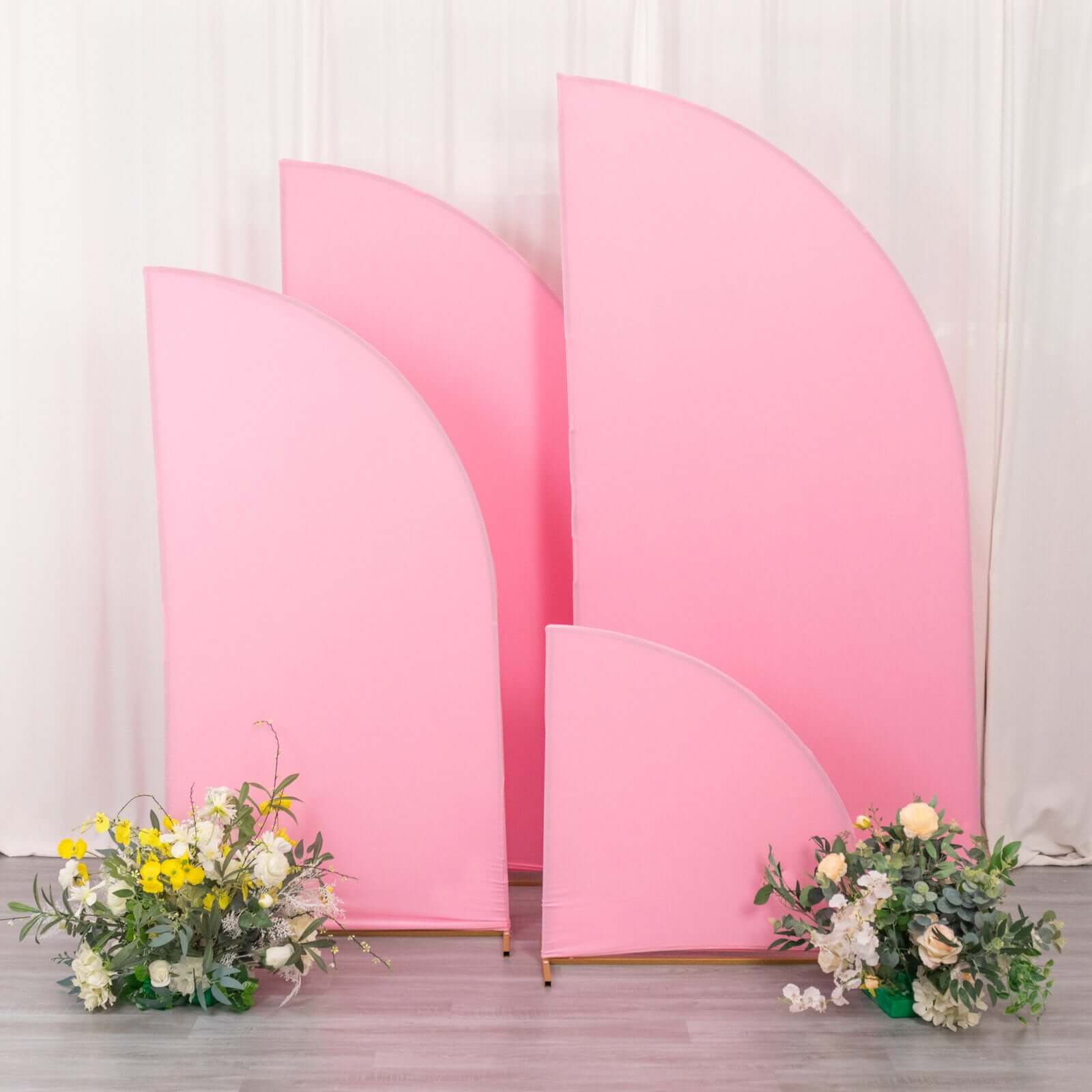 Exclusive Set of 4 Custom-Fitted Matte Pink Spandex Half Moon Wedding Arch Covers - Various Sizes