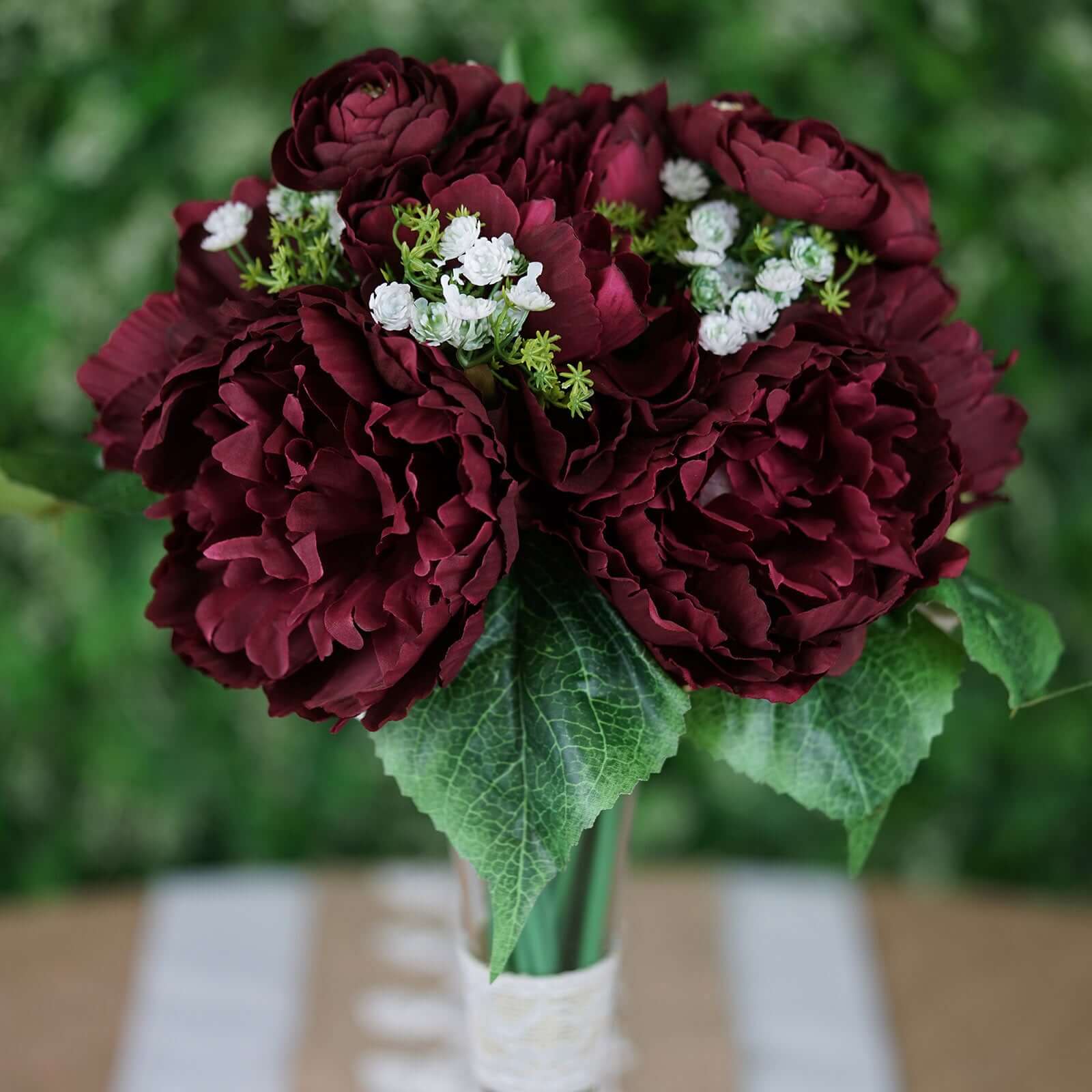 Hot Sale! 12-piece Burgundy Artificial Silk Peony Bouquet for Various Decorations