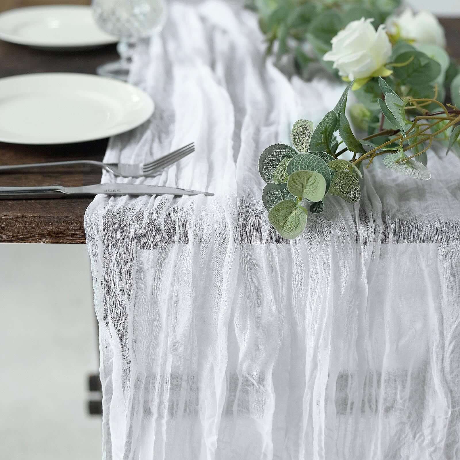 Soft White 10ft Cheesecloth Table Runner for Rustic Boho Decor