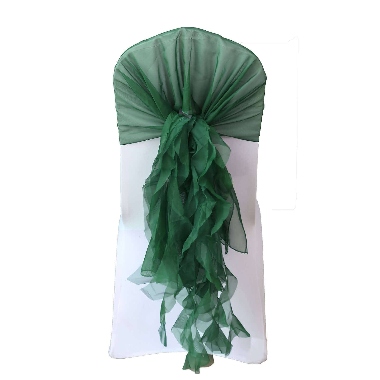 Hunter Emerald Green Chiffon Chair Sashes Set with Willow Ruffles - Elegant Party Decor