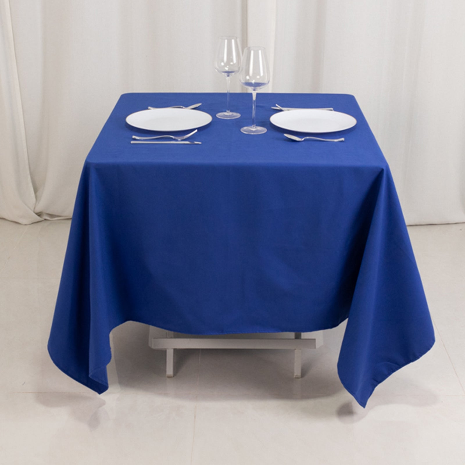 Wrinkle-Resistant Royal Blue 70x70 Square Cotton Blend Tablecloth