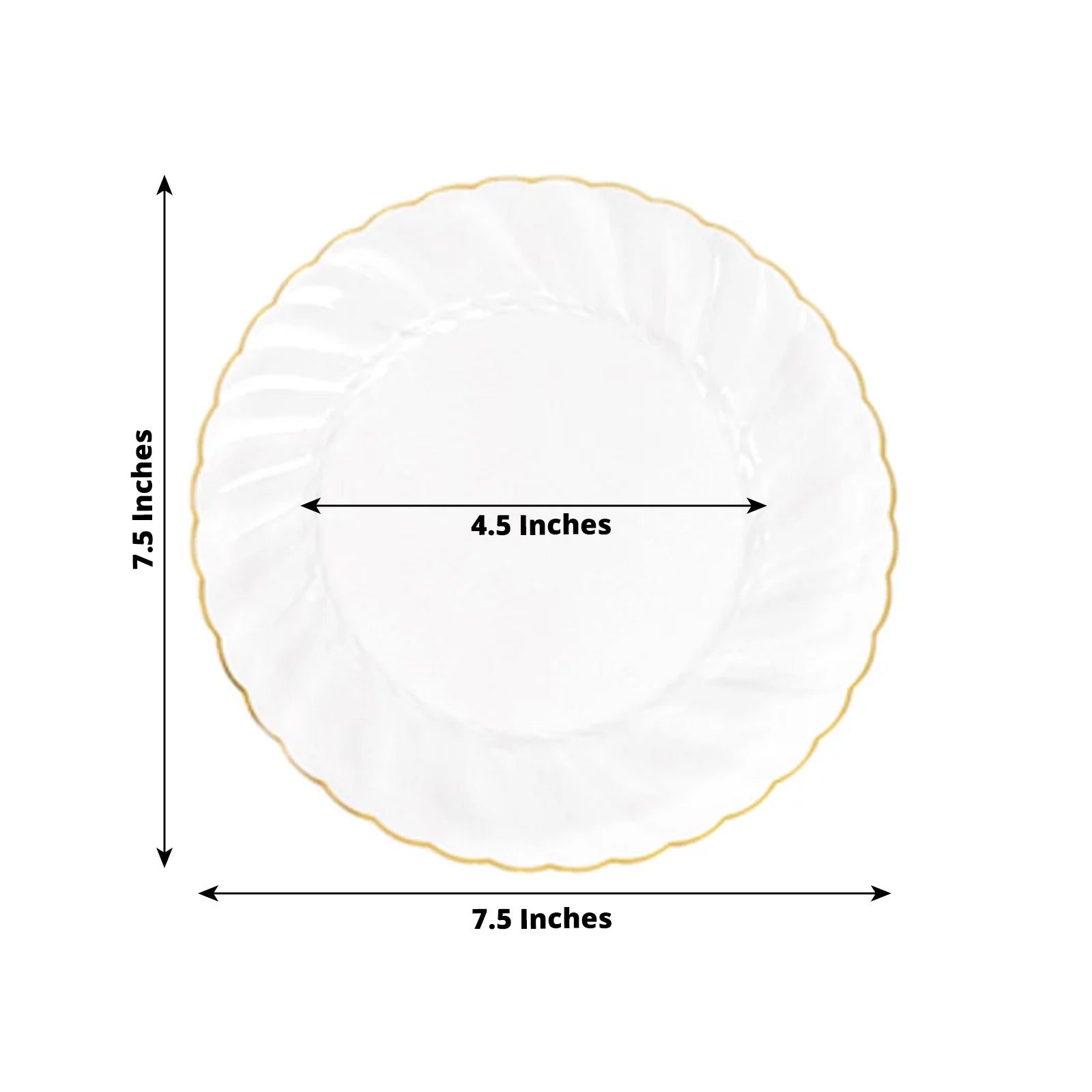 10-Pack Disposable Clear Plastic Salad Dessert Plates with Gold Flair Rim for Upscale Parties