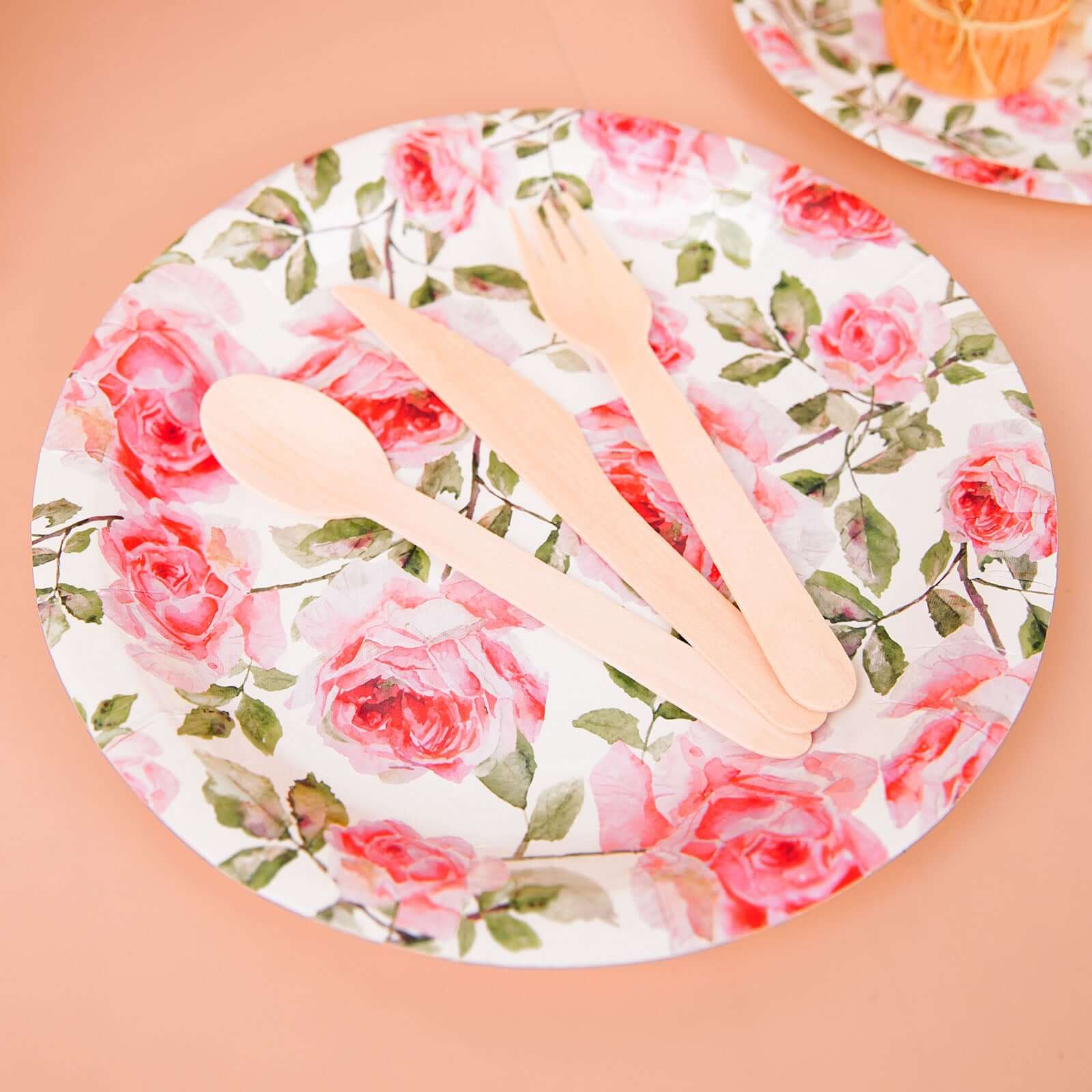 Get 25 Pack of Premium Dinner Paper Plates with Rose Flower Bouquet Design - 9