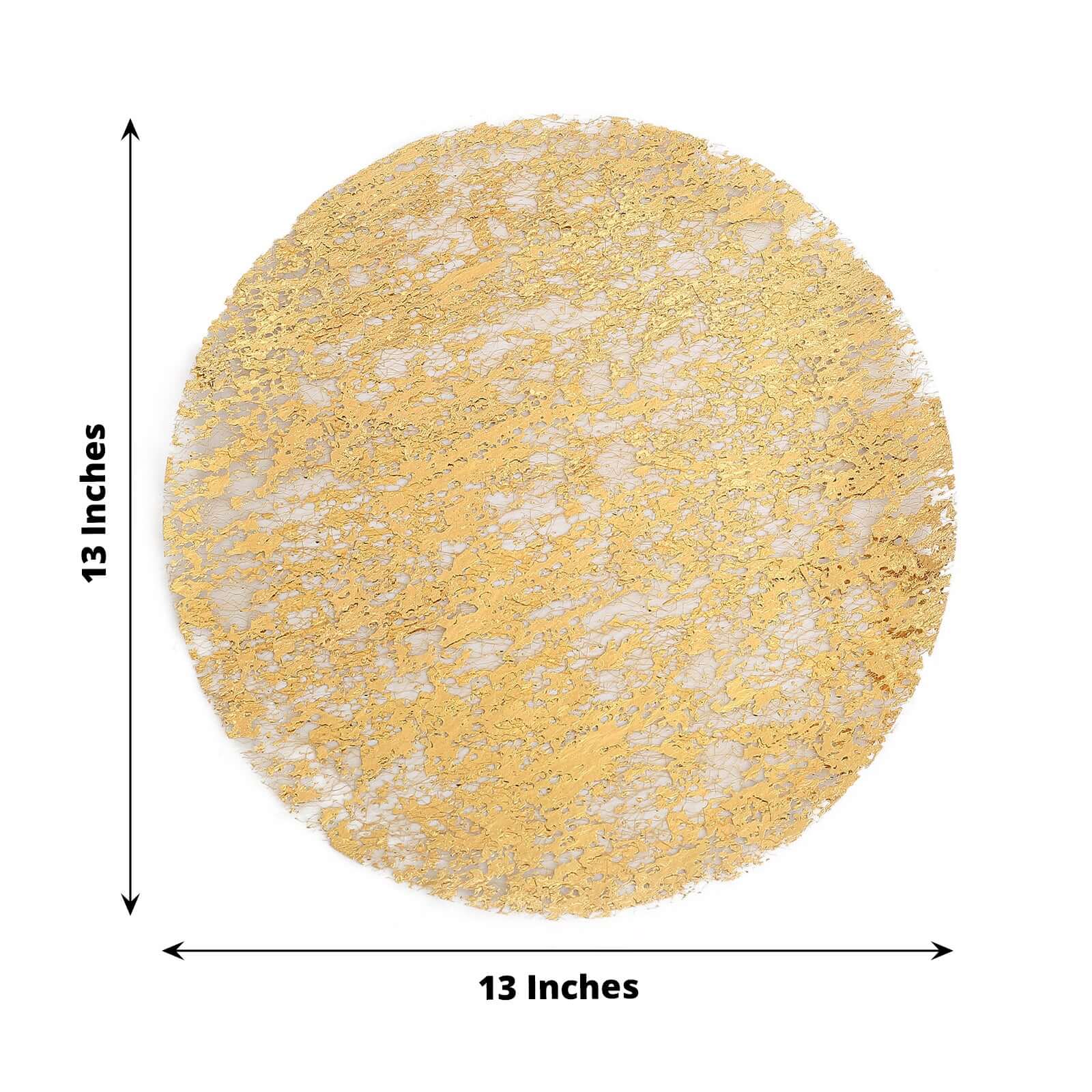 10-Piece Metallic Gold Round Foil Design Disposable Shiny Table Placemats 13 Inches