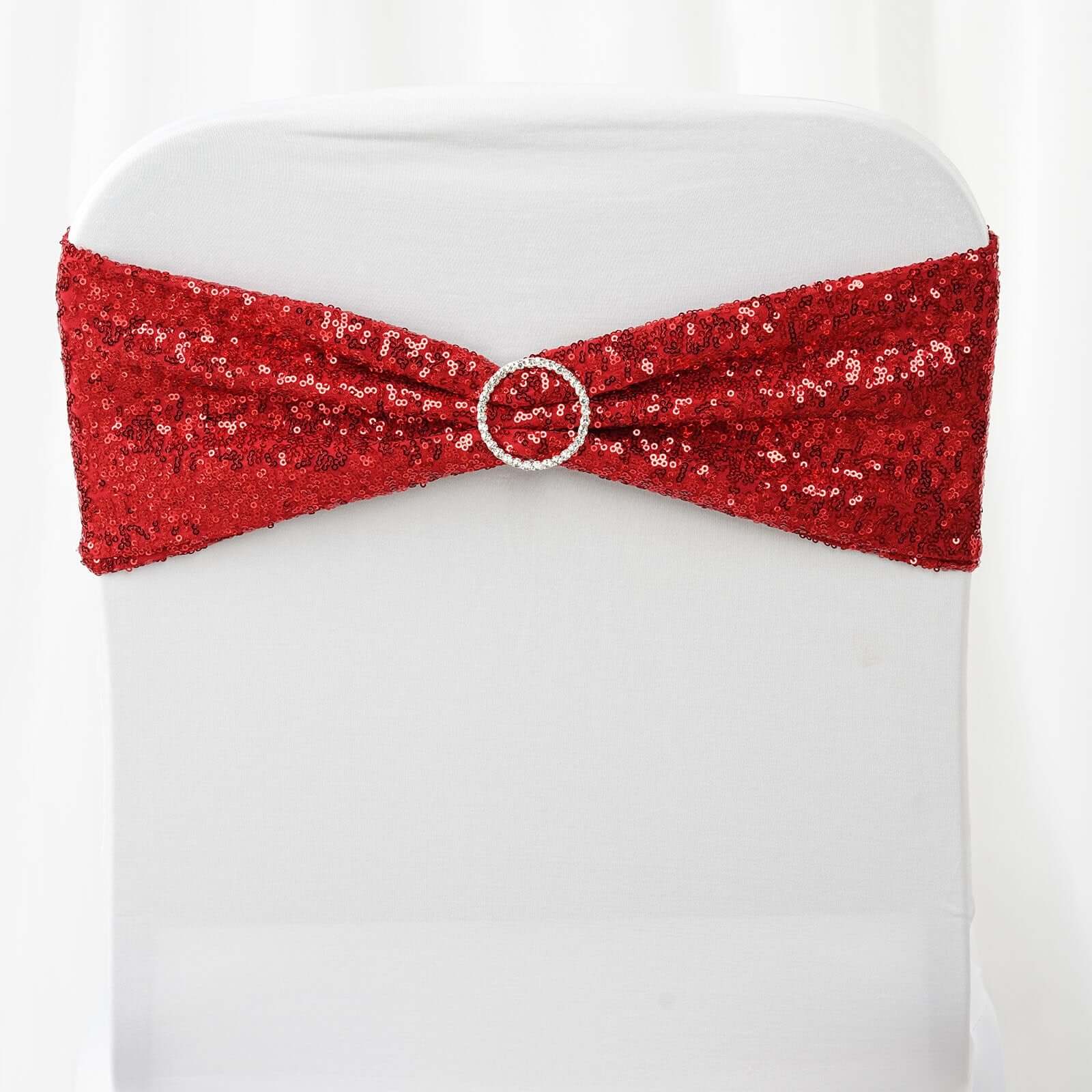 Hot Sale! 5-Pack Red Sequin Spandex Stretch Chair Sashes 6x15