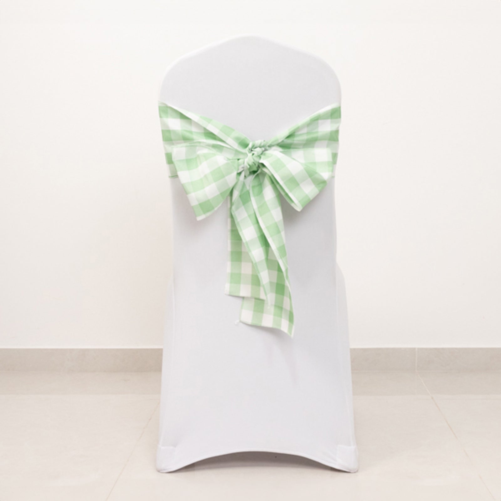 Great Deal! 5-Piece Polyester Chair Decor Sashes in Sage Green/White Buffalo Plaid - Durable & Reusable