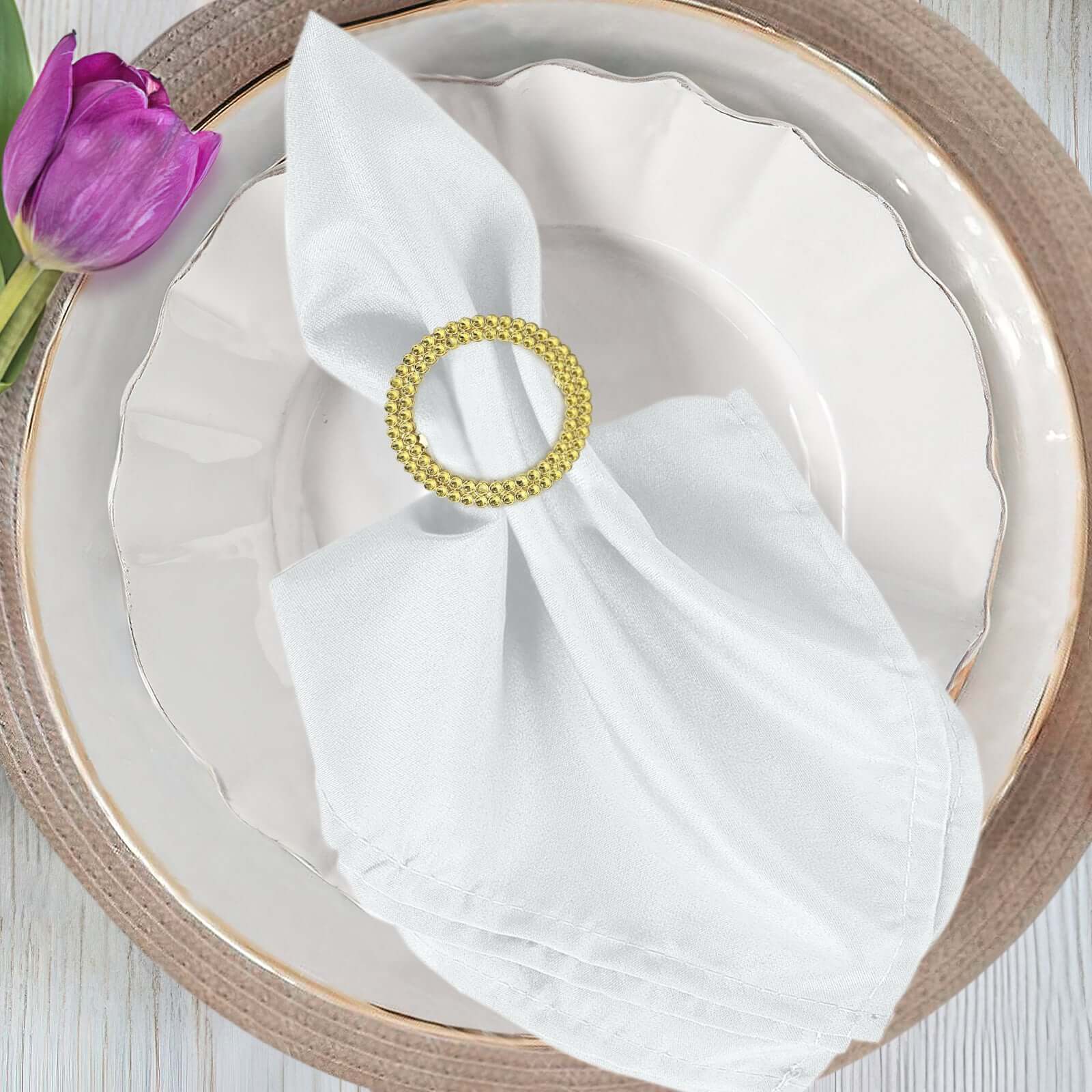 20-Pack Gold Diamond Round Chair Sash Band Buckle Pins - Stunning Rhinestone Napkin Rings for Weddings & Gatherings