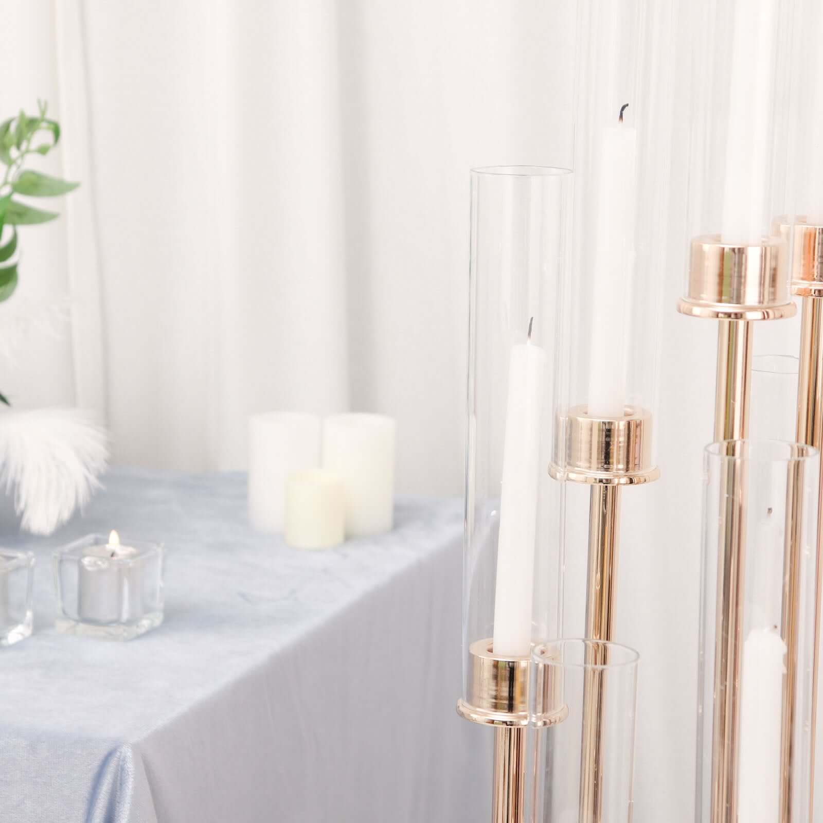 Stylish 10-Arm Gold Cluster Taper Candle Holder with Clear Glass Shades for Gatherings