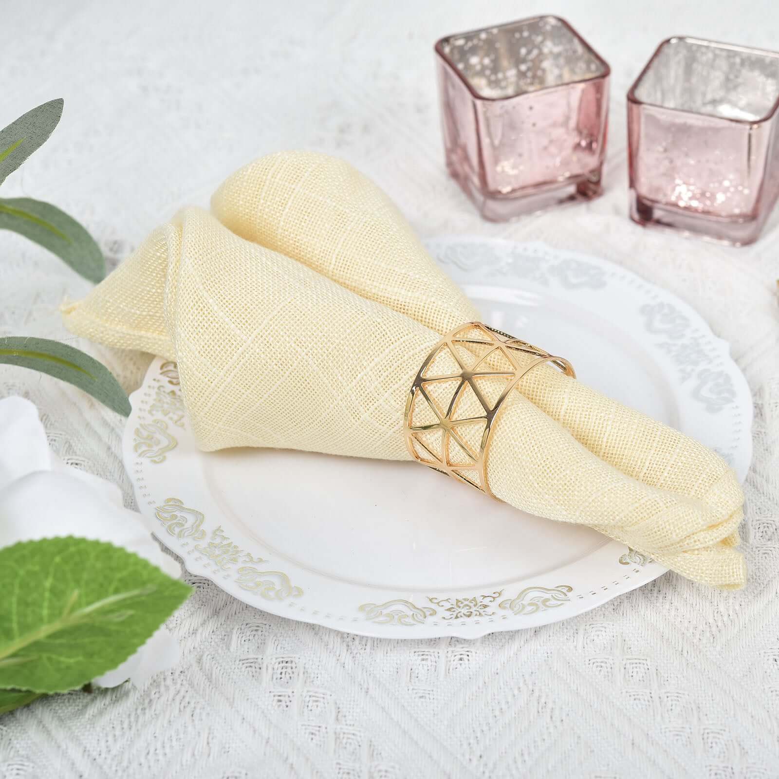 5-Piece Set of Stunning Metallic Gold Geometric Paper Napkin Rings