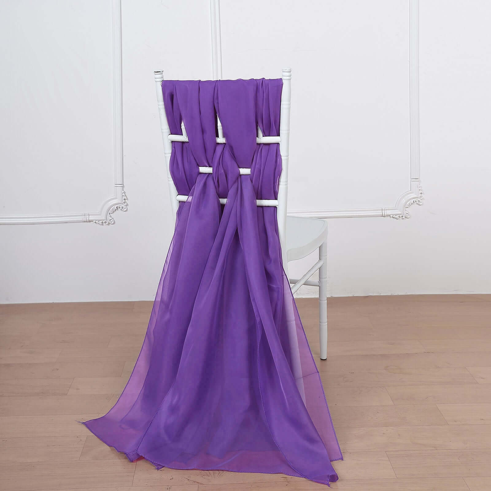 5-Pack Purple Premium Chiffon Chair Sashes - Soft & Lightweight Designer Bows
