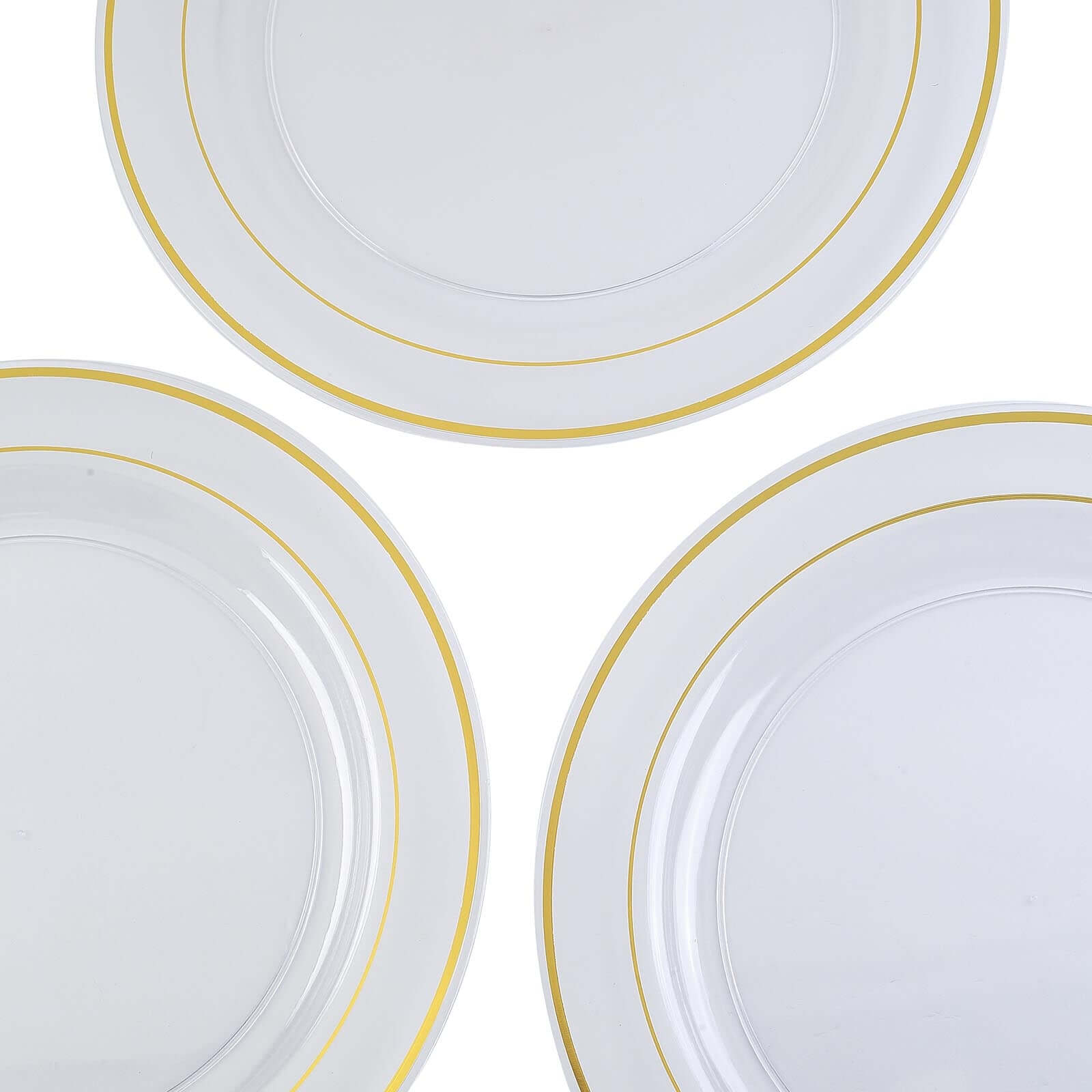 Hot Deal! 10-Pack of Clear Plastic Dinner Plates with Elegant Gold Rim - Ideal Disposable Party Plates (10-inch)