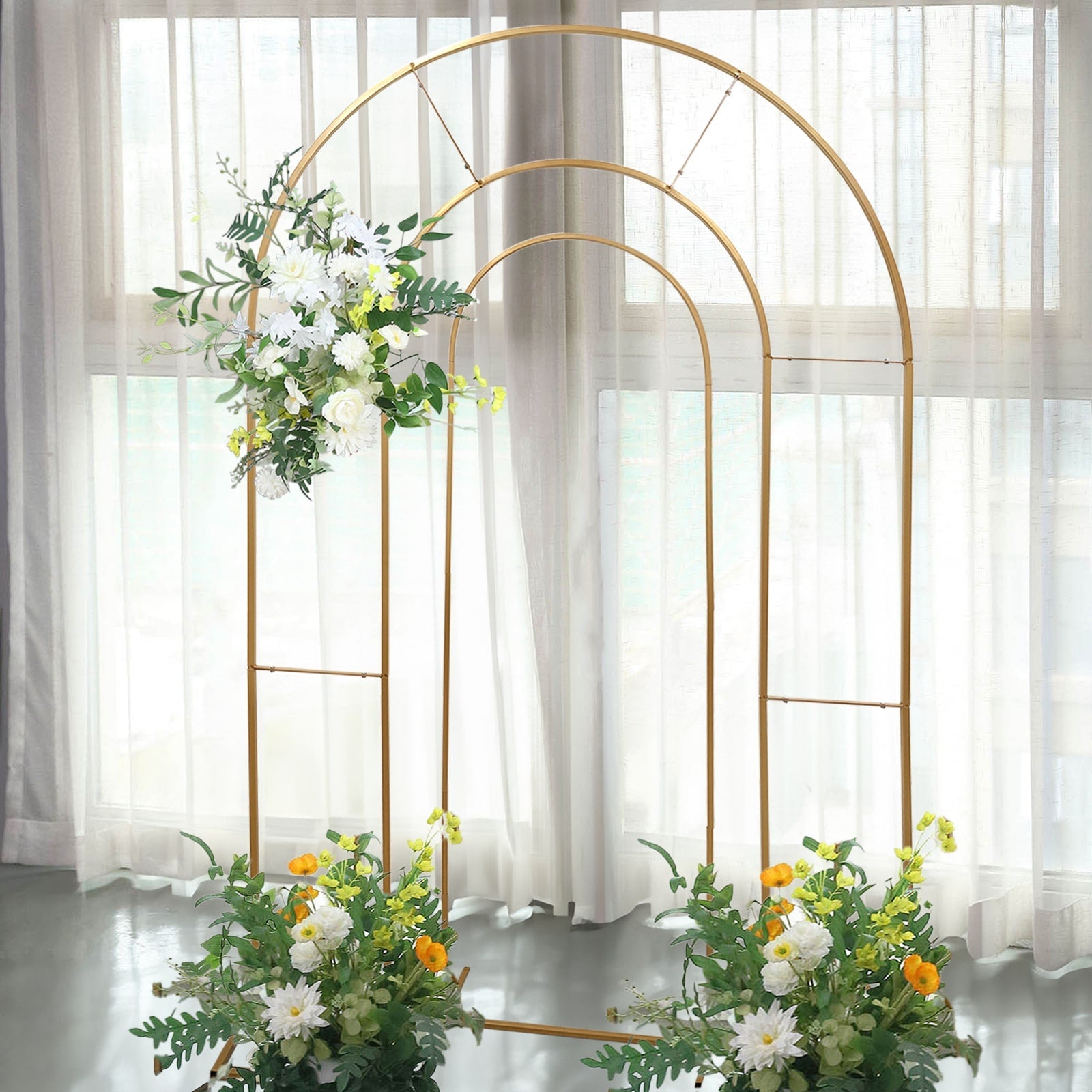 Get 2 Gold Metal Round Top Wedding Arches - 6ft & 8ft, Ideal for Ceremonies