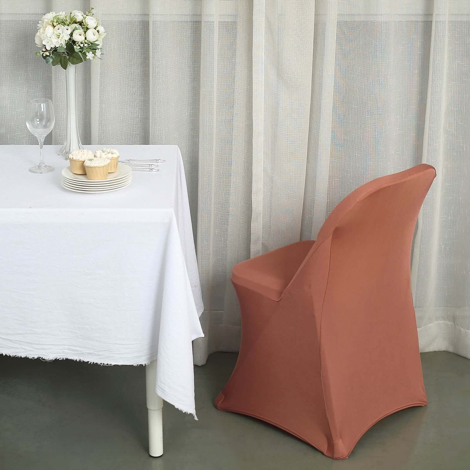 10-Pack Durable 160GSM Terracotta (Rust) Stretch Spandex Slipcovers for Folding Chairs