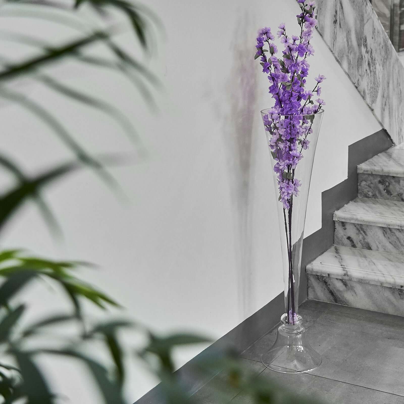 40-Inch Clear Reversible Hand-Crafted Glass Trumpet Floor Vase for Event Decor