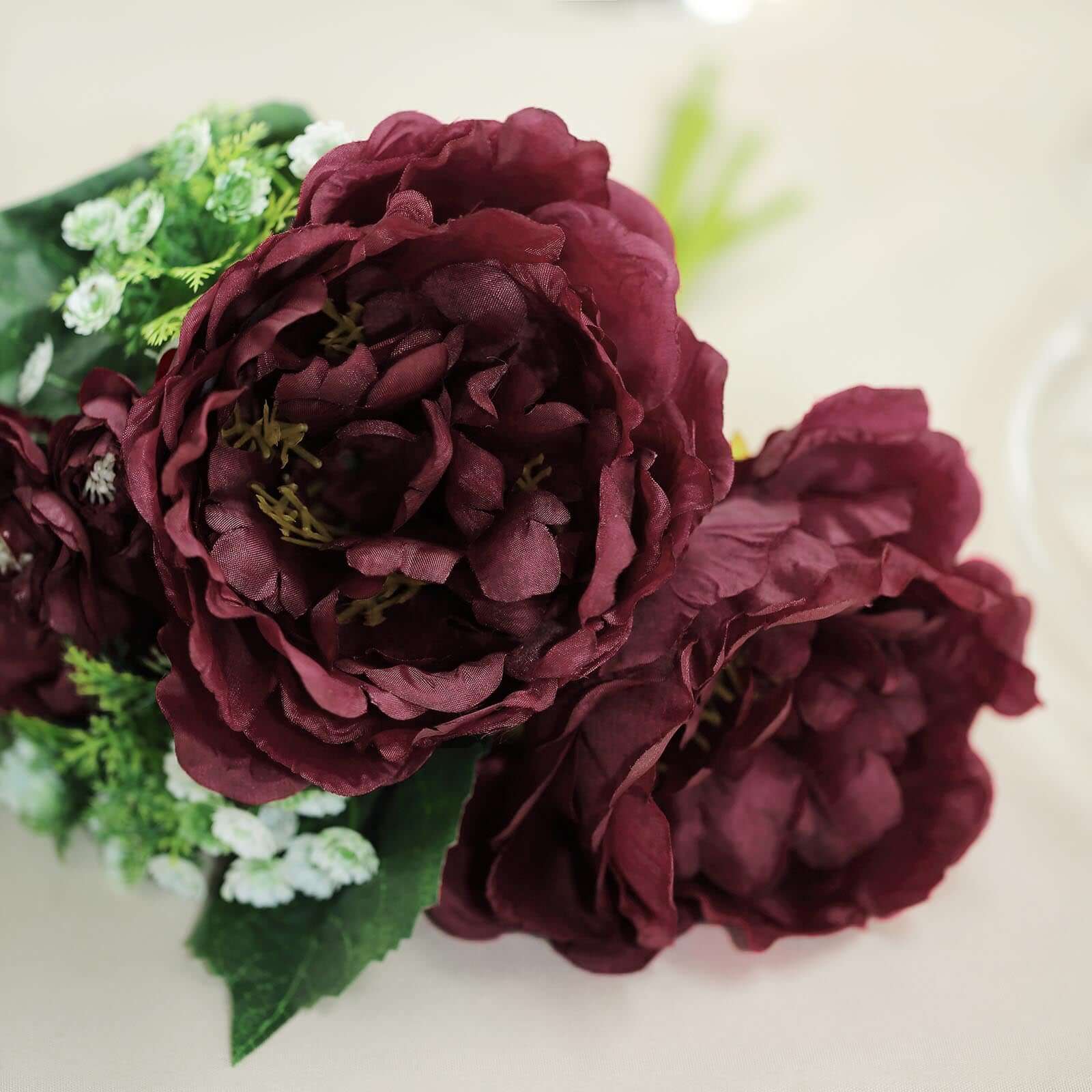 Hot Sale! 12-piece Burgundy Artificial Silk Peony Bouquet for Various Decorations