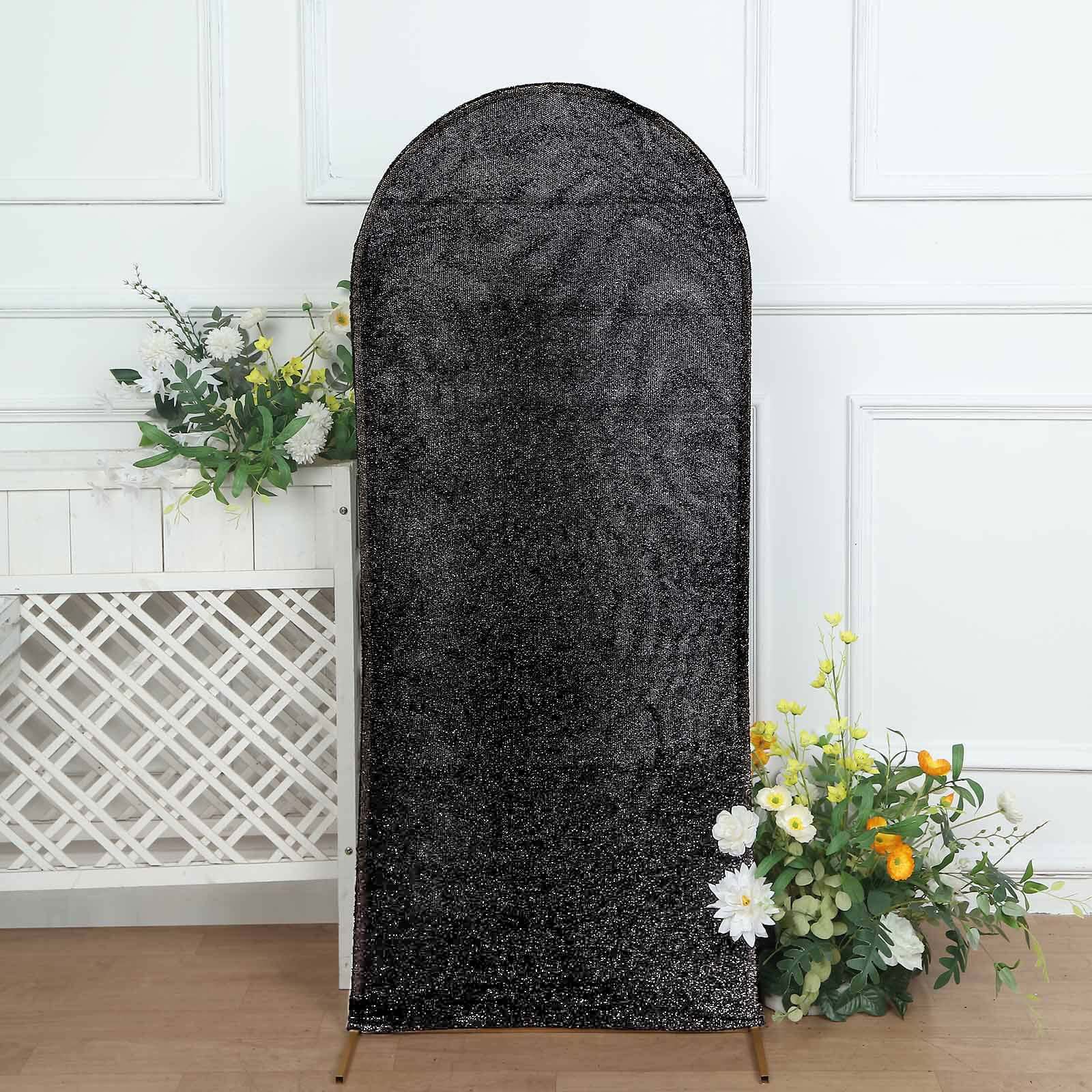 Hot Sale! 5ft Black Shimmer Tinsel Spandex Cover for Fitted Round Top Wedding Arch Backdrop Stand