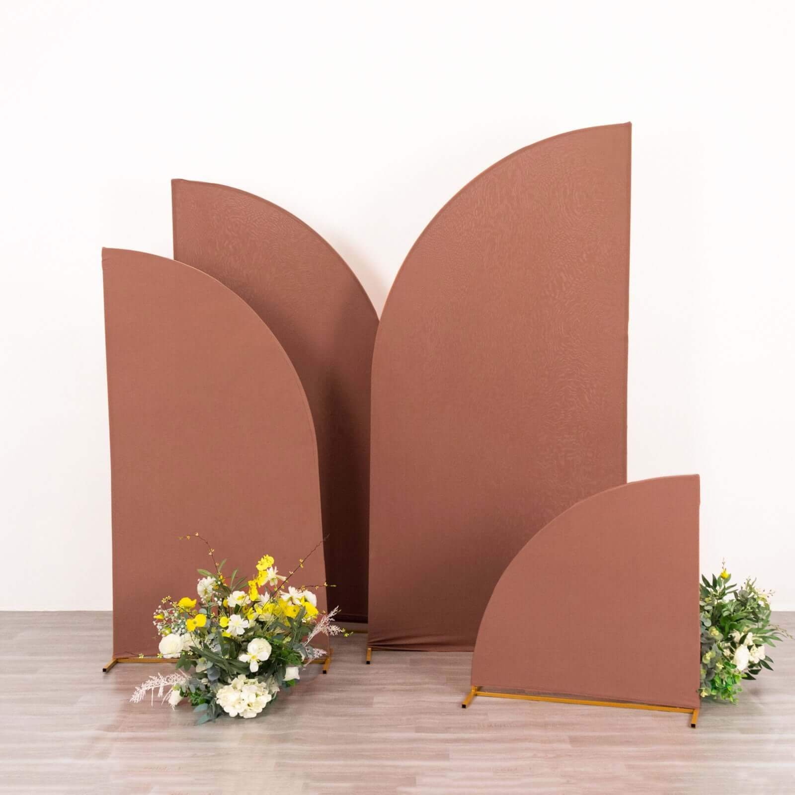 4-Piece Custom Fitted Matte Terracotta (Rust) Spandex Half Moon Wedding Arch Backdrop Covers - 2.5ft to 7ft