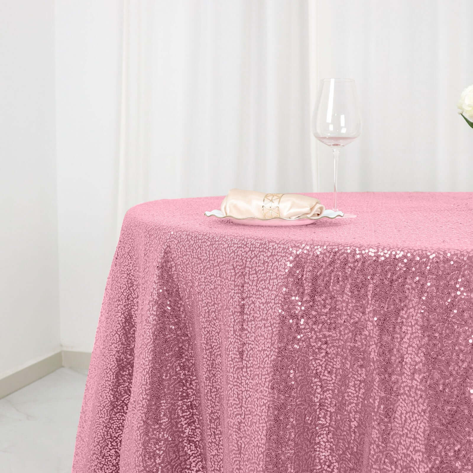 Hot Sale! Pink Seamless Glittering Round Tablecloth, 120-Inch for Themed Events