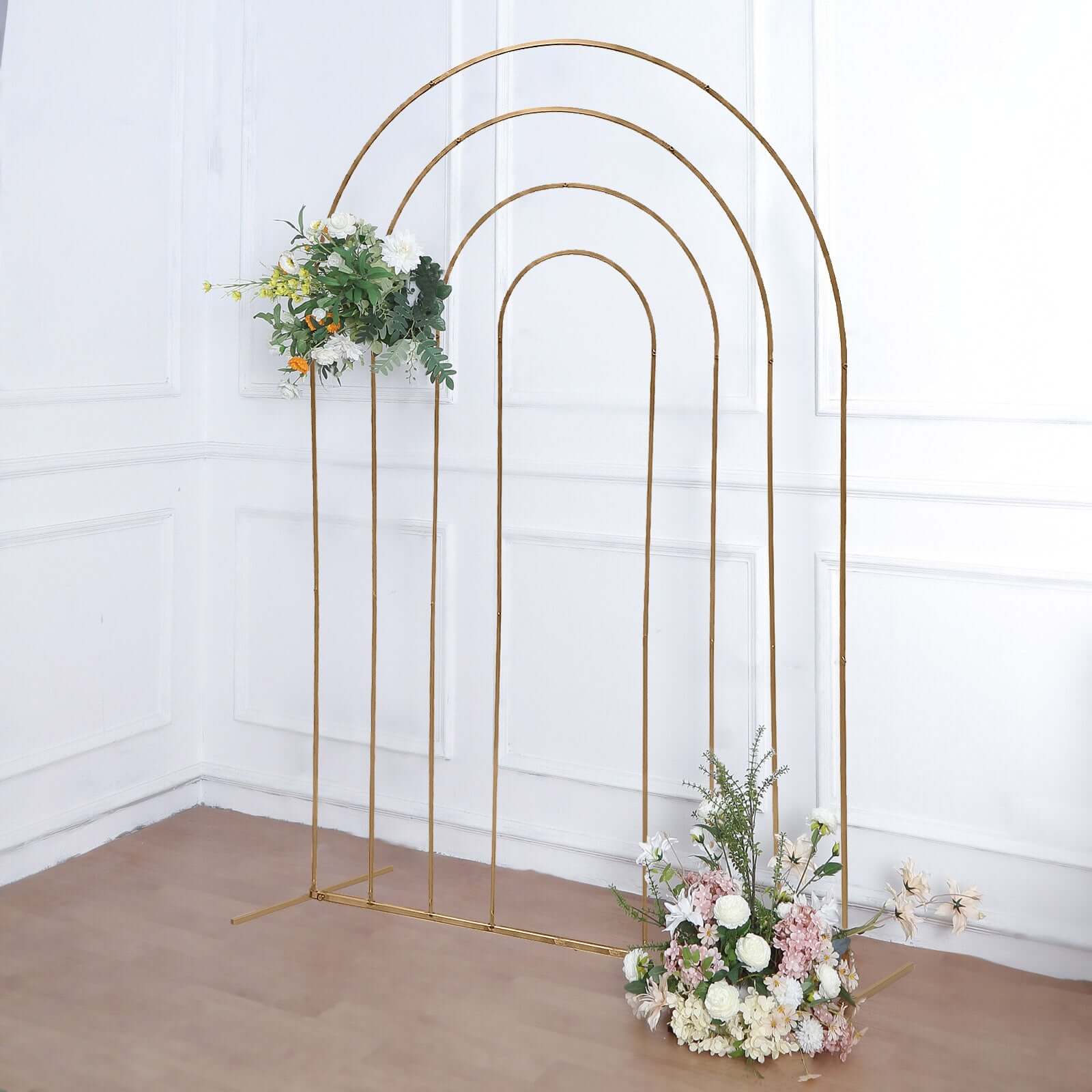 Get This Stunning 8ft Gold Rainbow Round Top Metal Wedding Arch Now!