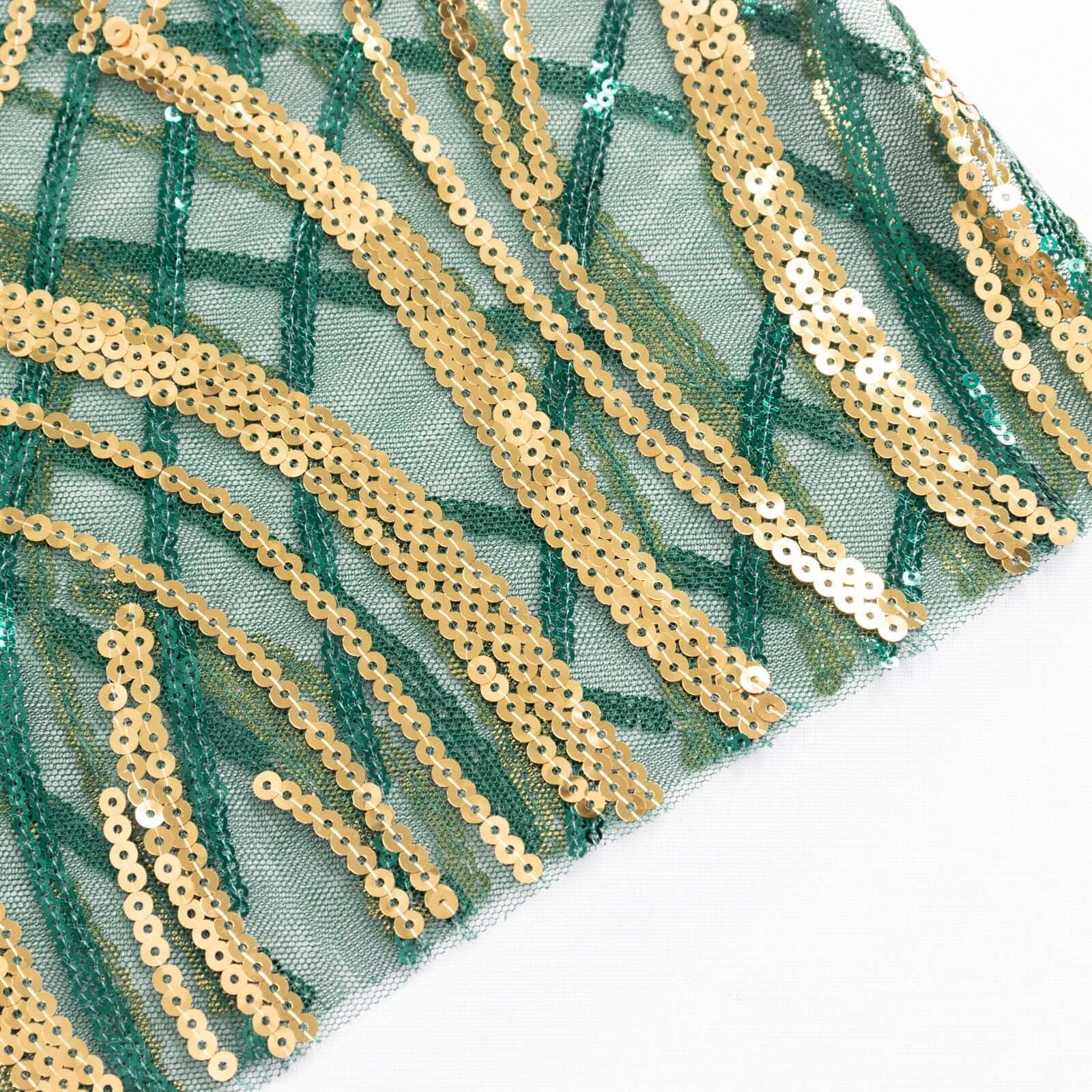 Hot Deal! 5-Pack Hunter Emerald Green/Gold Chair Sash Bands with Wave Embroidered Sequins