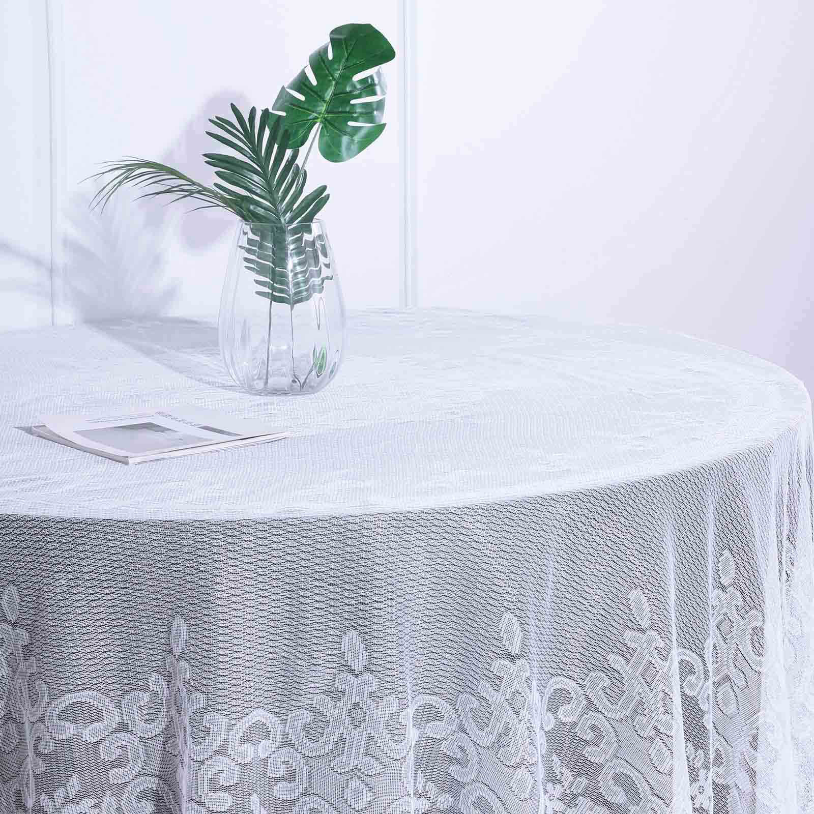 Premium White 108 Round Lace Tablecloth for Formal Events