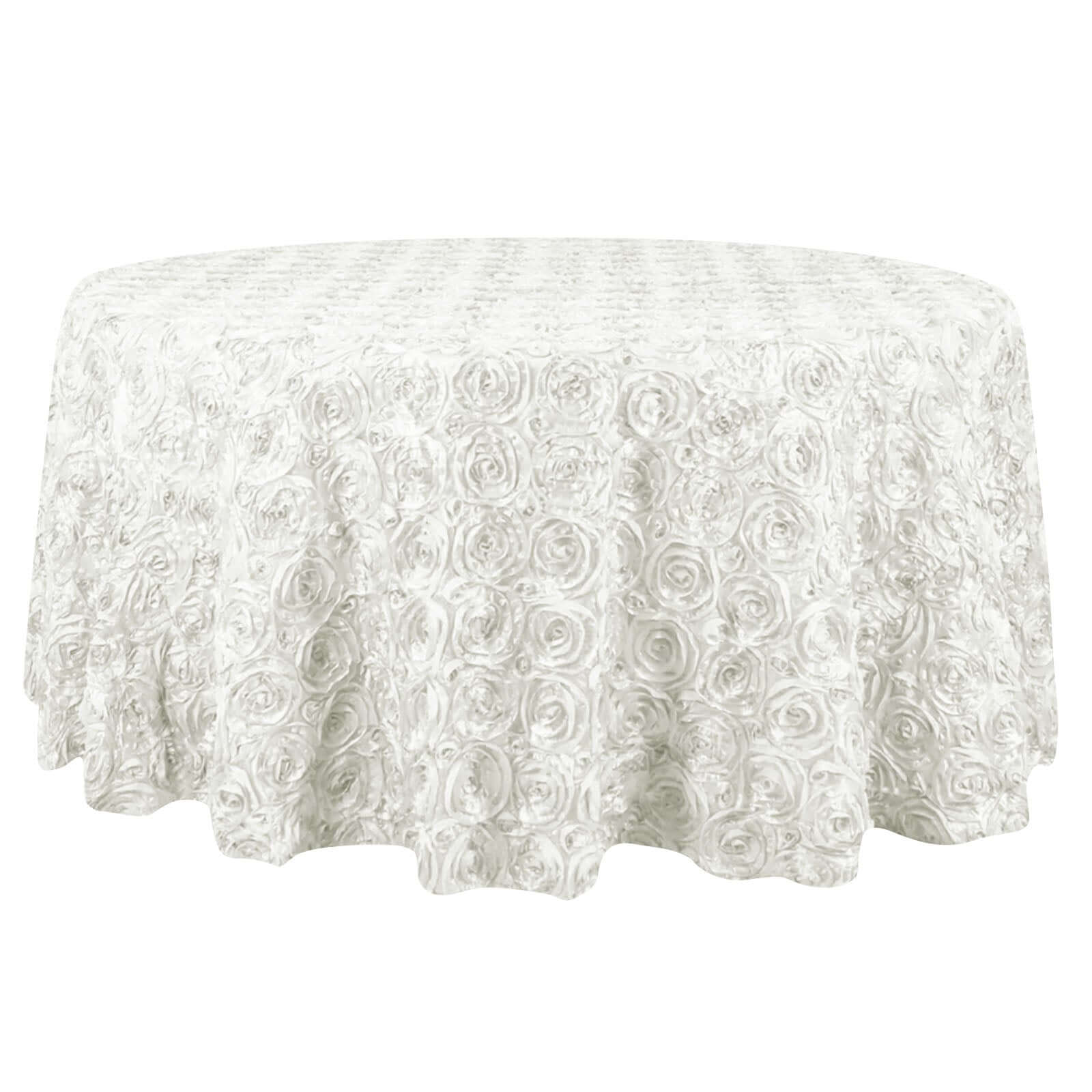 Hot Sale! Seamless 3D Rosette Ivory Satin 132 - inch Round Tablecloth for Special Events
