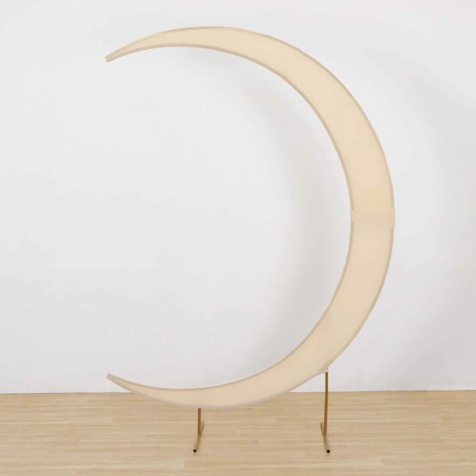 Custom-Fit 7.5ft Beige Spandex Crescent Moon Wedding Arch Cover - High Quality & Reusable