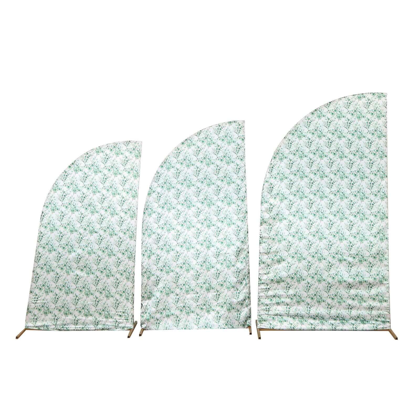 Exclusive Set of 3 Satin Wedding Arch Covers with Eucalyptus Leaves Print - 5ft, 6ft, 7ft