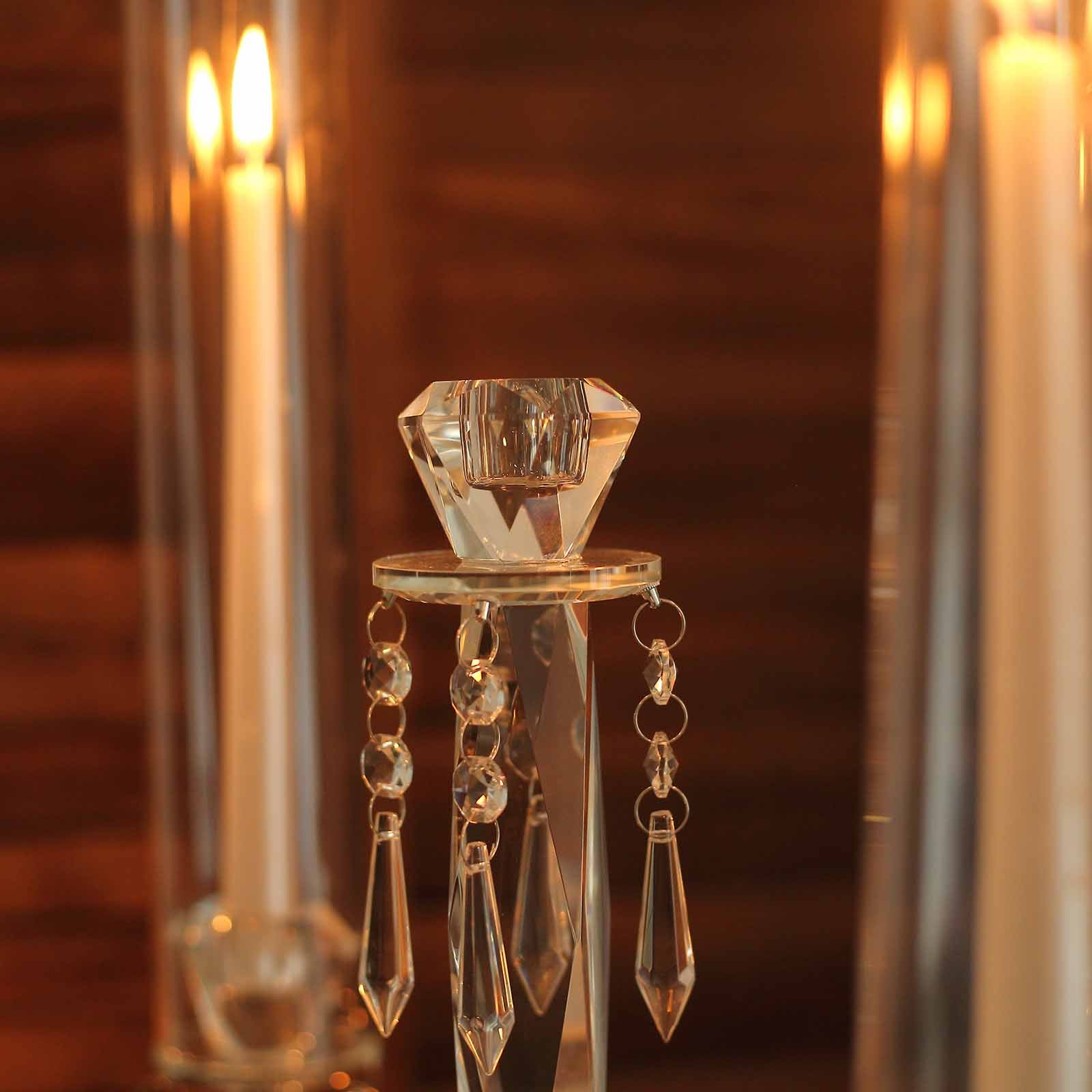 36-Inch 4-Arm Decorative Crystal Glass Taper Candle Holder Candelabra with Chandelier Chains