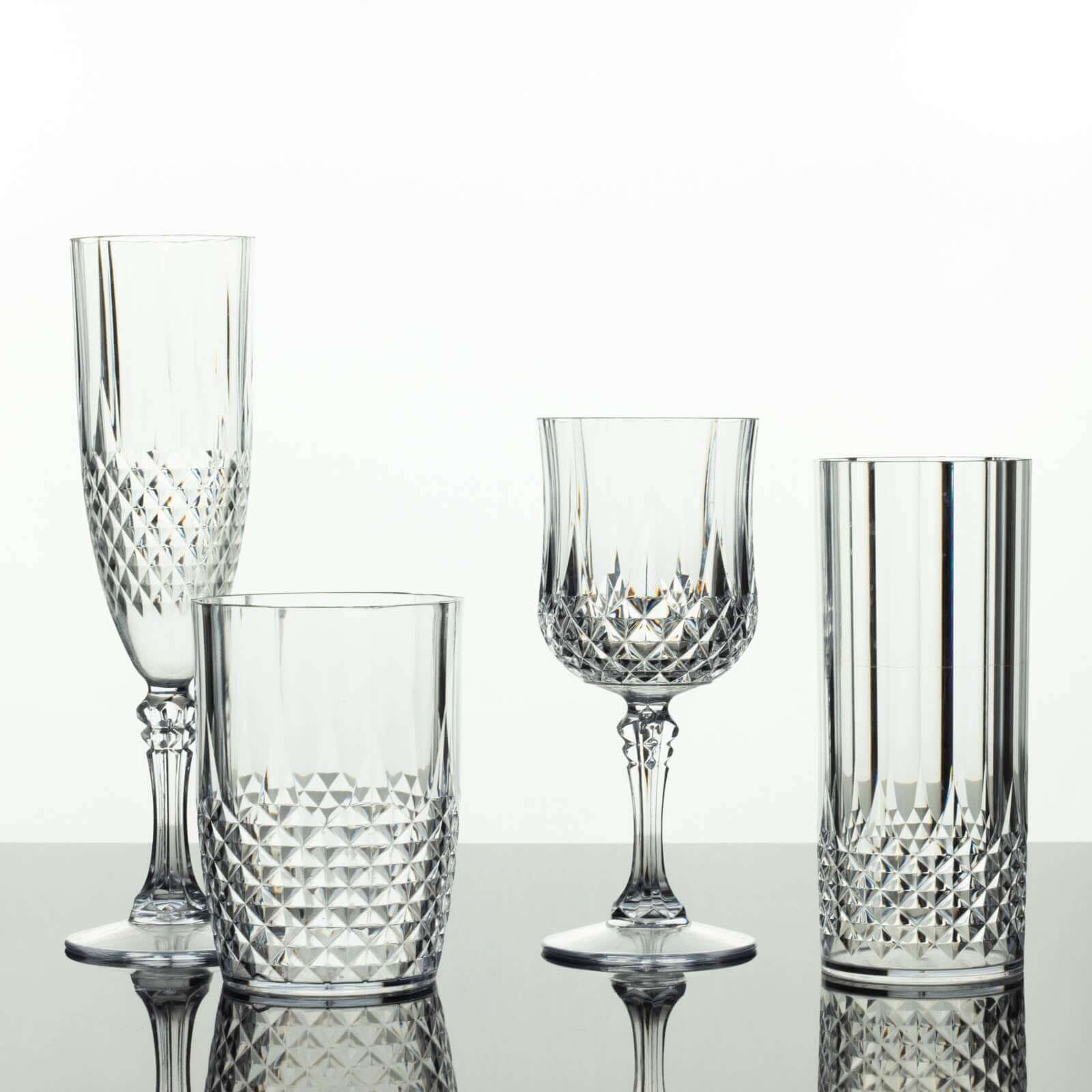 6-Pack Shatterproof 14oz Clear Plastic Highball Cocktail Tumblers with Crystal Cut Style