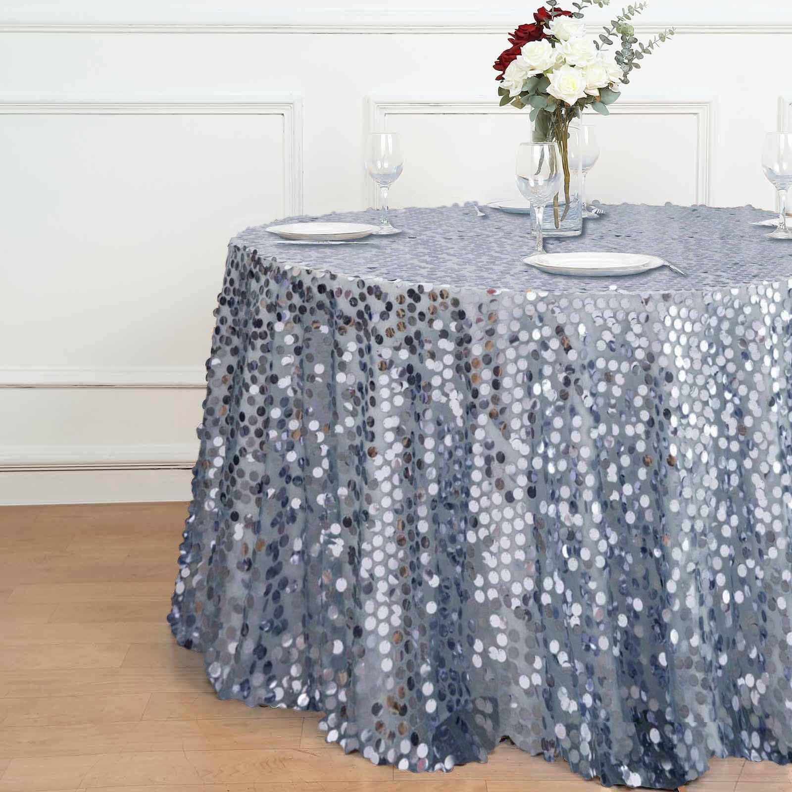 Hot Sale! Seamless 120 - Inch Round Dusty Blue Sequin Tablecloth for Weddings and Parties