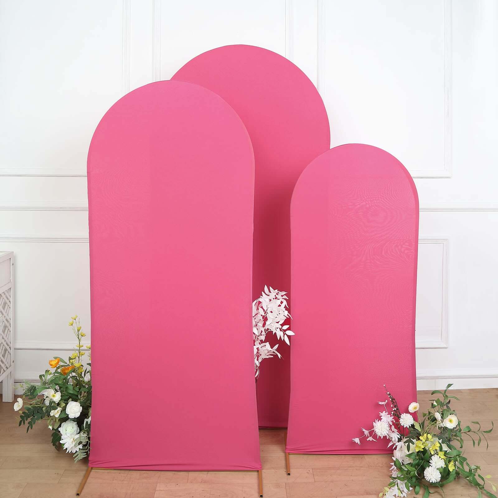 3-Piece Matte Fuchsia Spandex Fitted Covers for Round Top Chiara Wedding Arch - 5ft, 6ft, 7ft