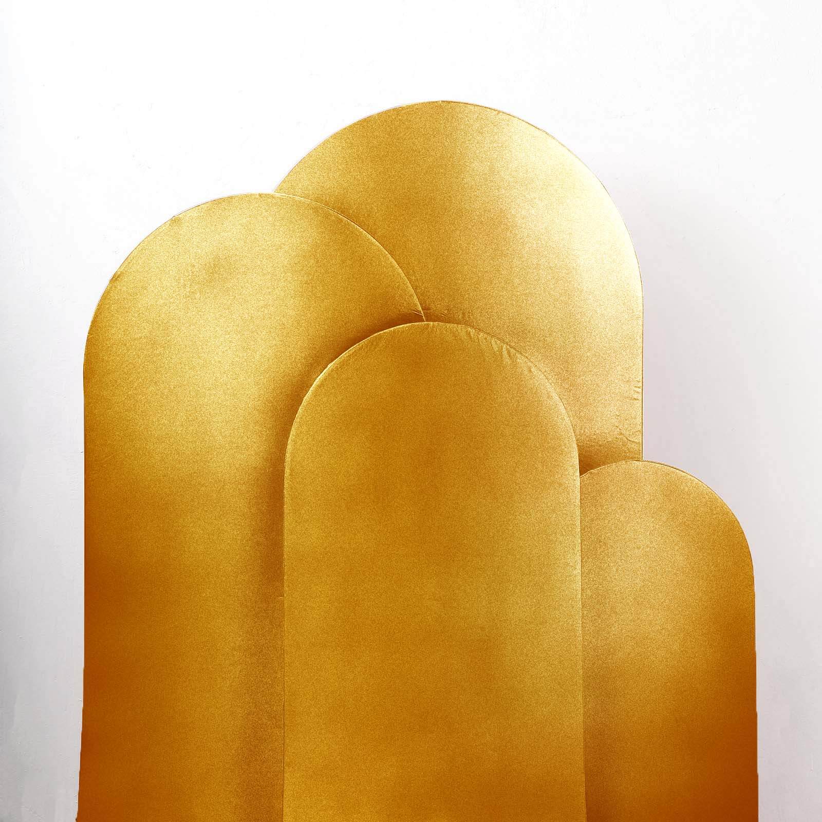 4-Piece Gold Metallic Spandex Wedding Arch Covers for Round Top Backdrops - 4ft to 7ft Sizes