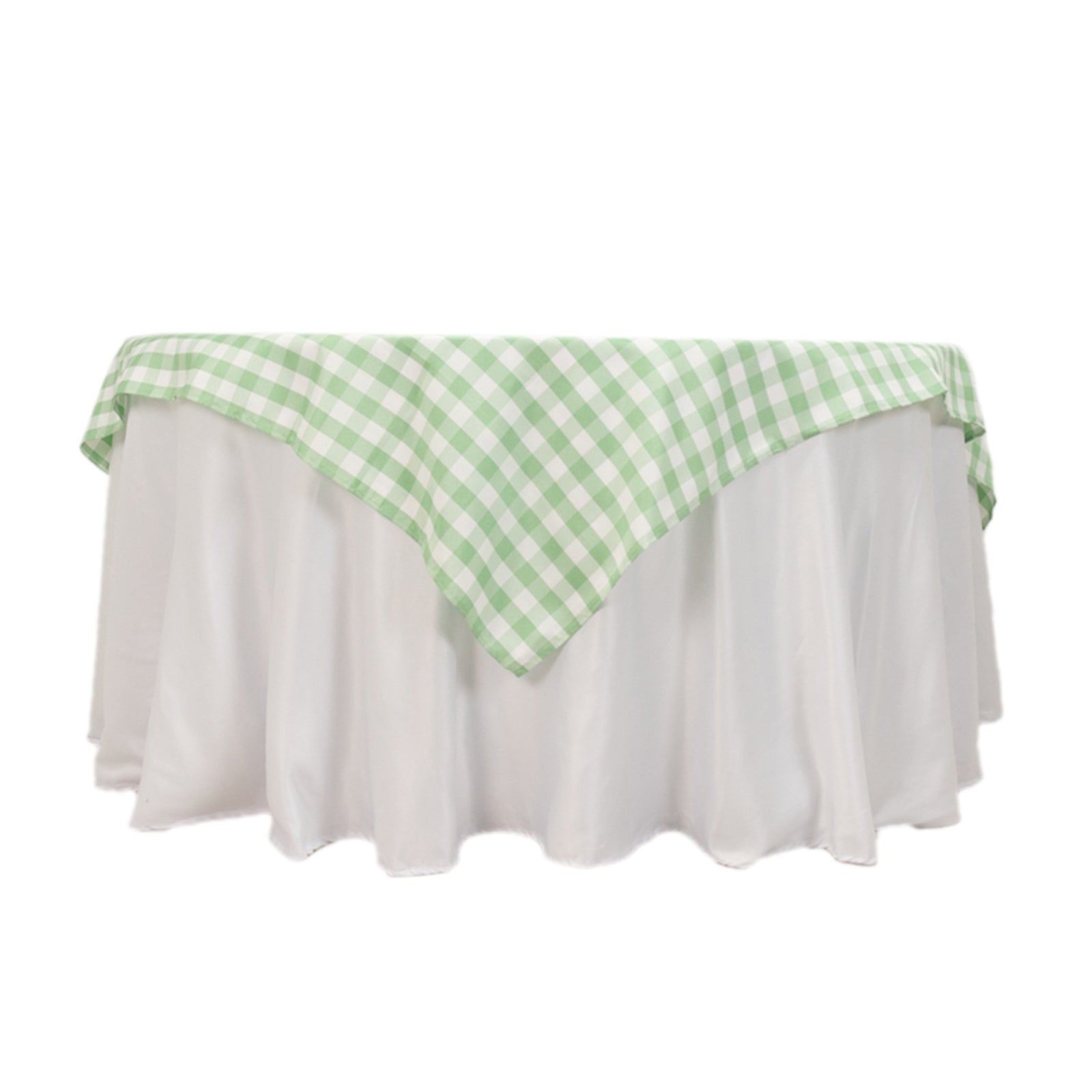 70x70 Polyester Square Table Overlay in White and Sage Green - Buffalo Check Plaid Table Topper