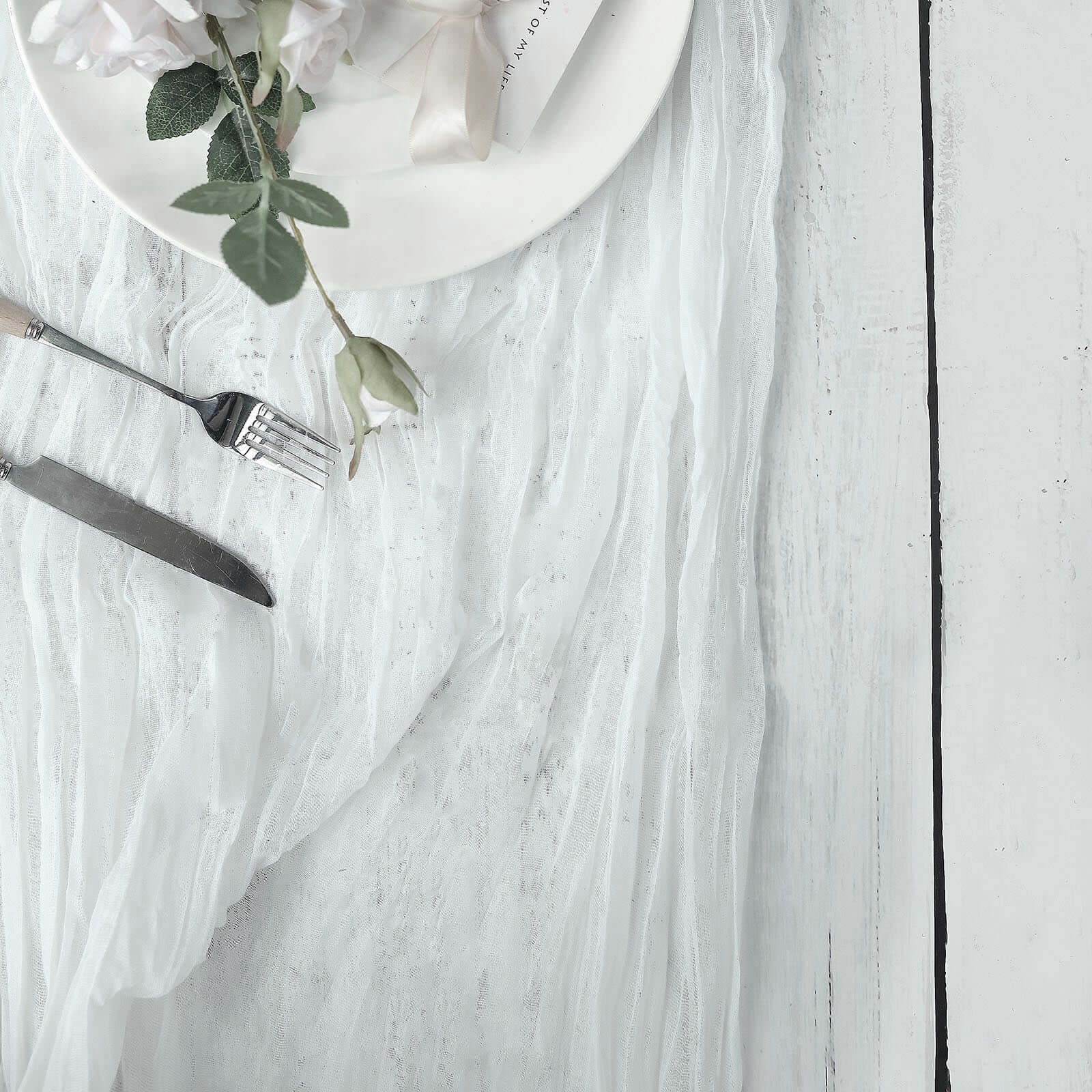 Soft White 10ft Cheesecloth Table Runner for Rustic Boho Decor