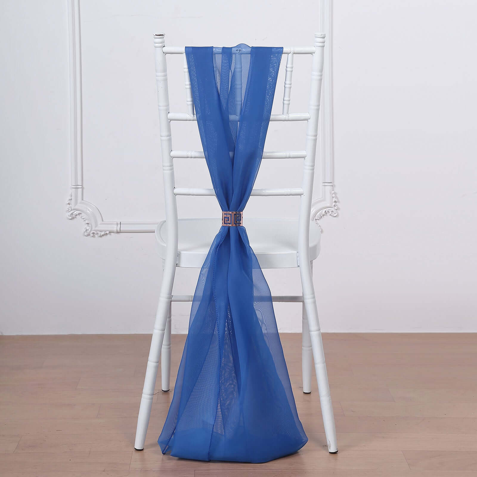 Premium Royal Blue Chiffon Chair Sashes - Set of 5, Soft & Lightweight Designer Bows (22x78)